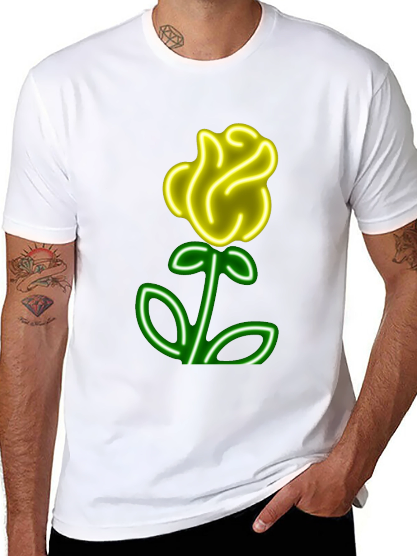 Neon Rose Graphic T-Shirt - Cool Casual Wear