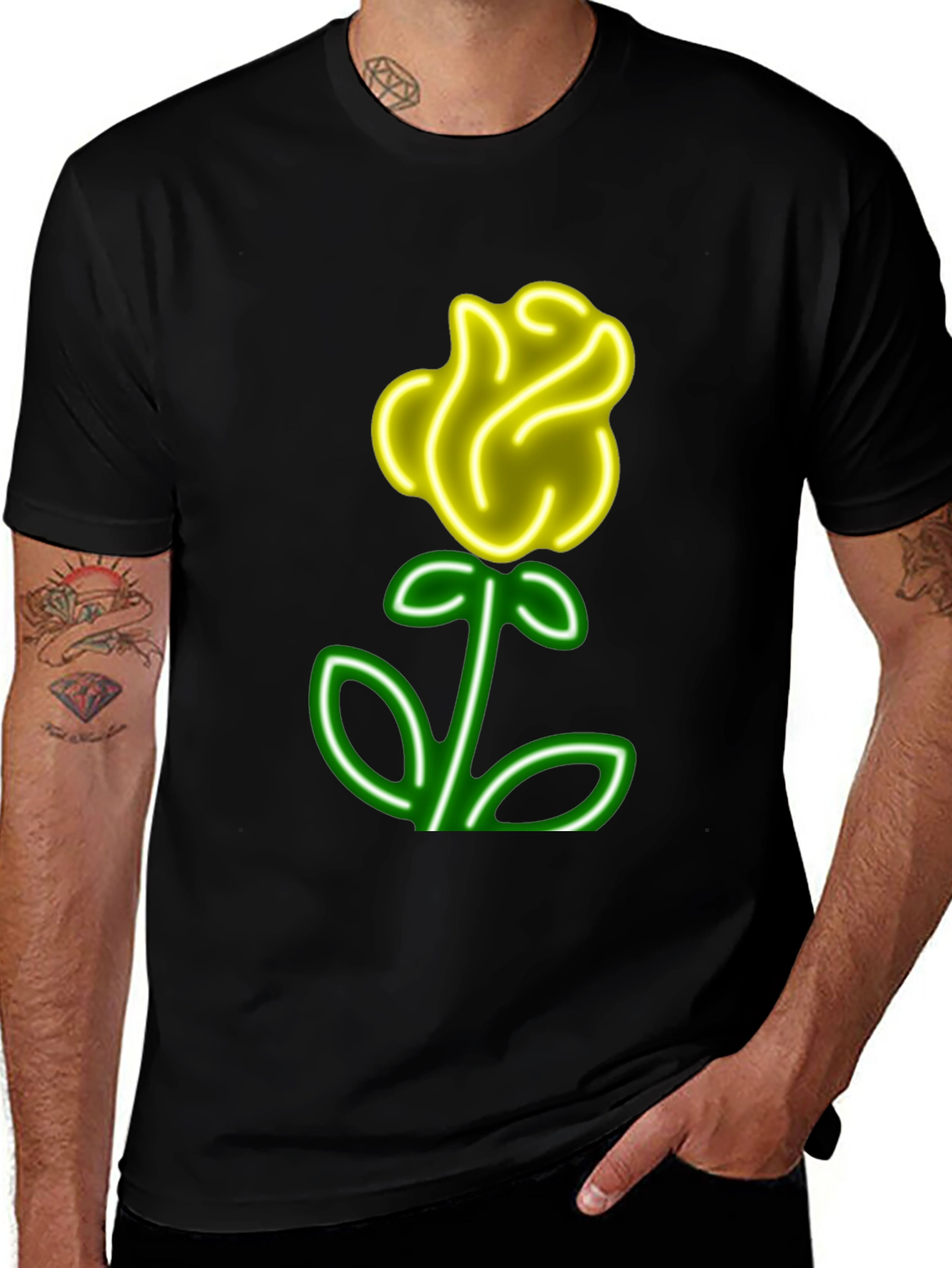 Neon Rose Graphic T-Shirt - Cool Casual Wear