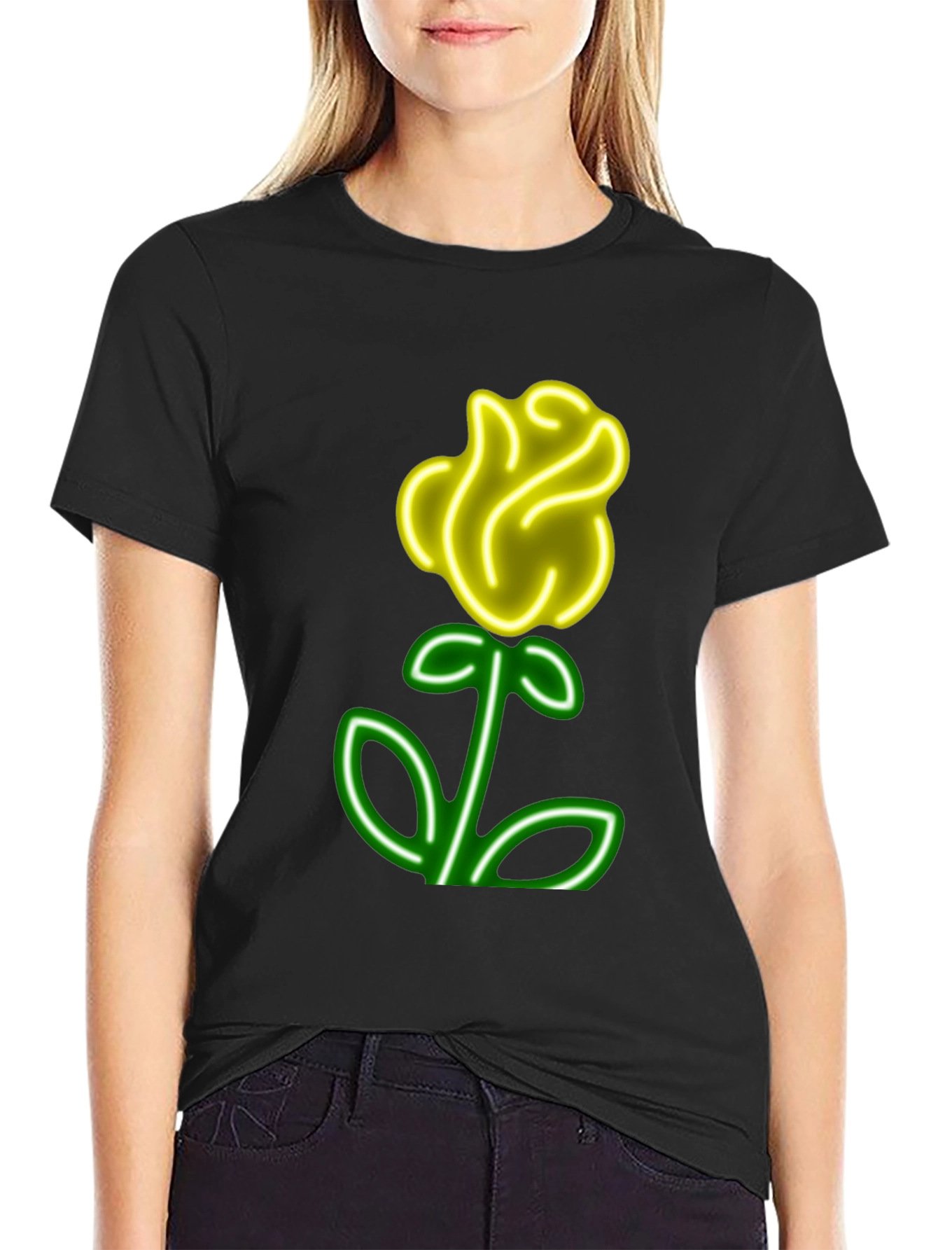 Neon Rose Graphic T-Shirt - Cool Casual Wear