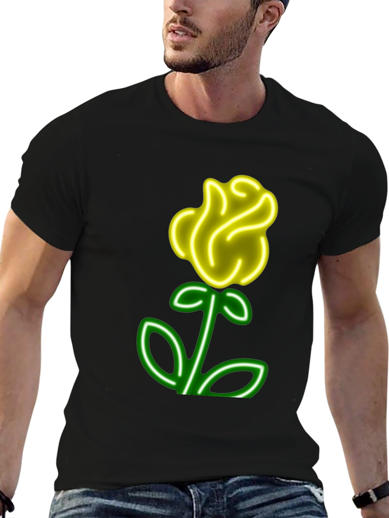 Neon Rose Graphic T-Shirt - Cool Casual Wear