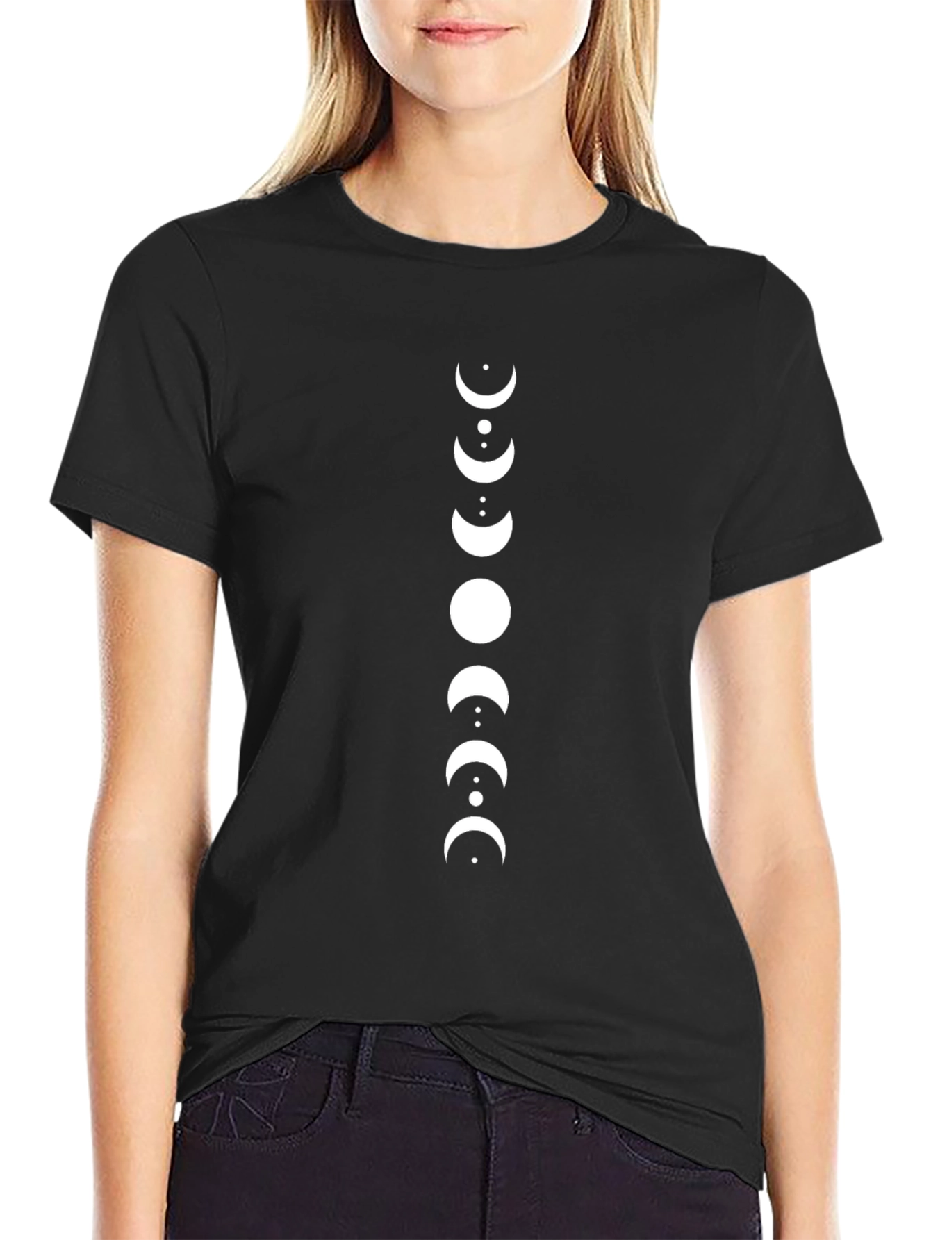 Lunar Phase Graphic Tee - Black Cotton Shirt