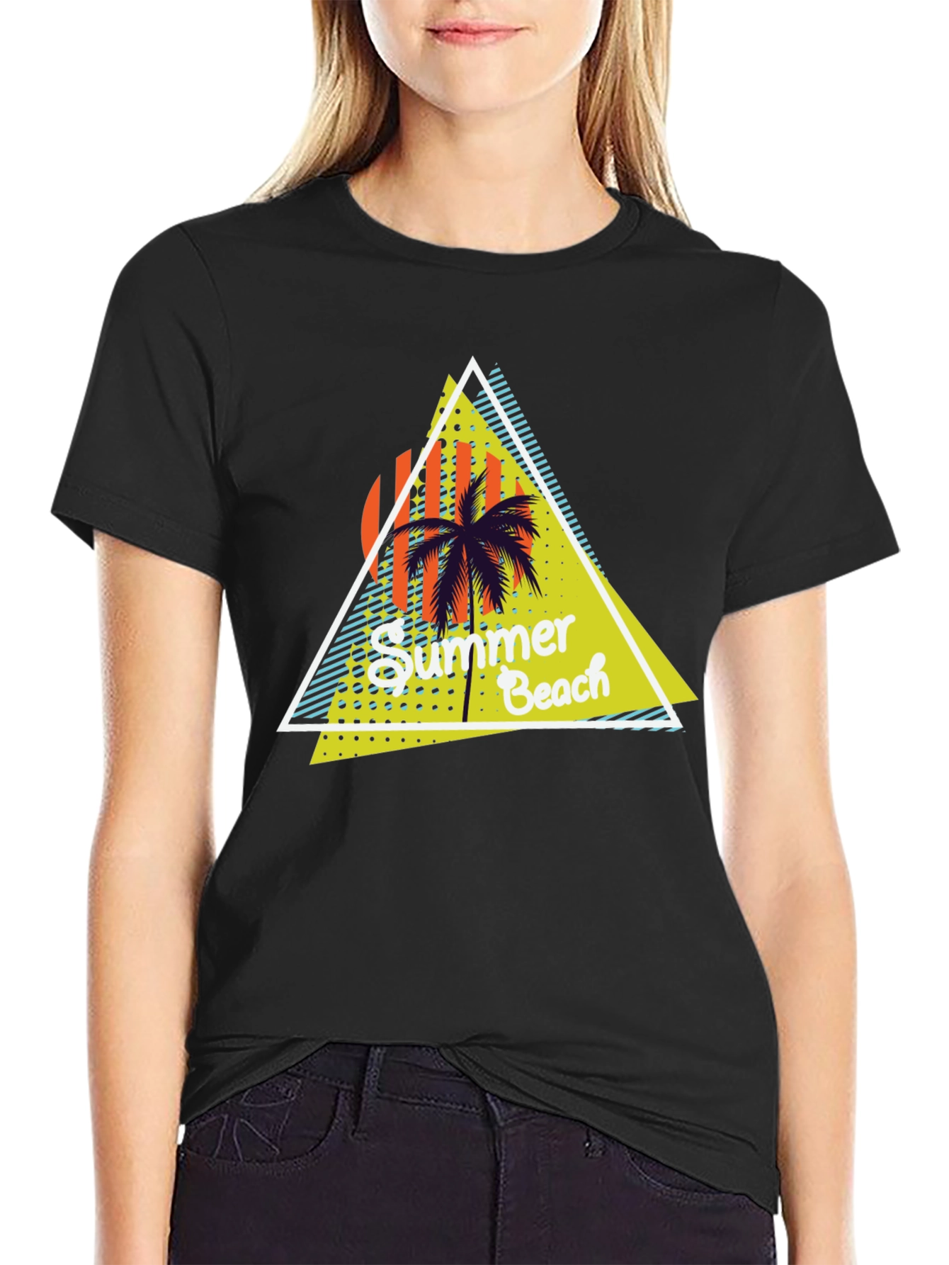 Summer Beach Graphic Print Black T-Shirt