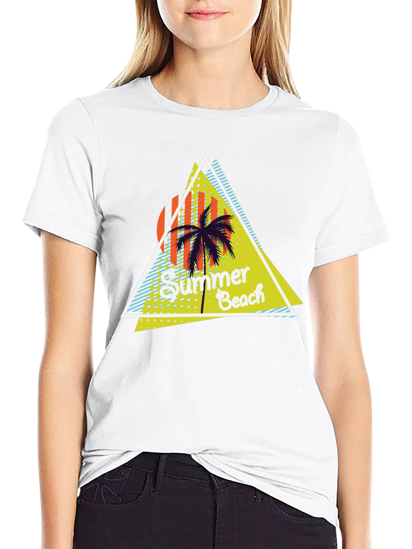 Summer Beach Graphic Print Black T-Shirt