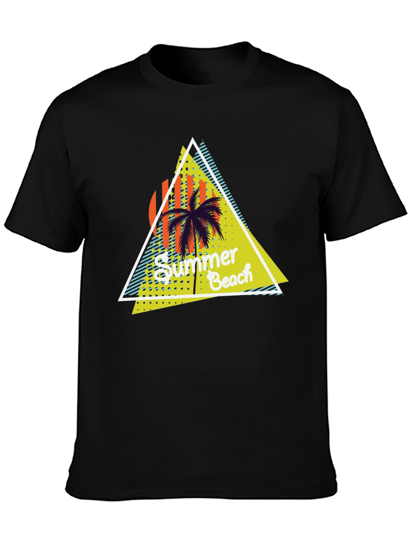 Summer Beach Graphic Print Black T-Shirt