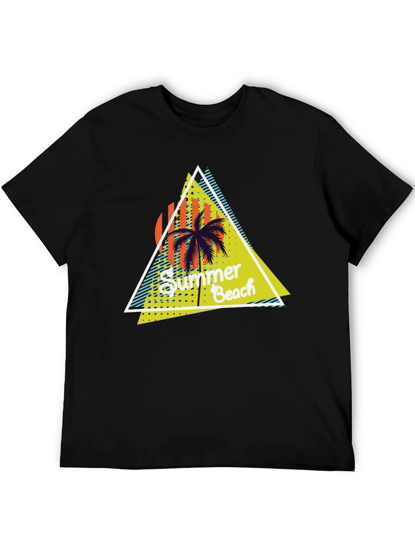 Summer Beach Graphic Print Black T-Shirt