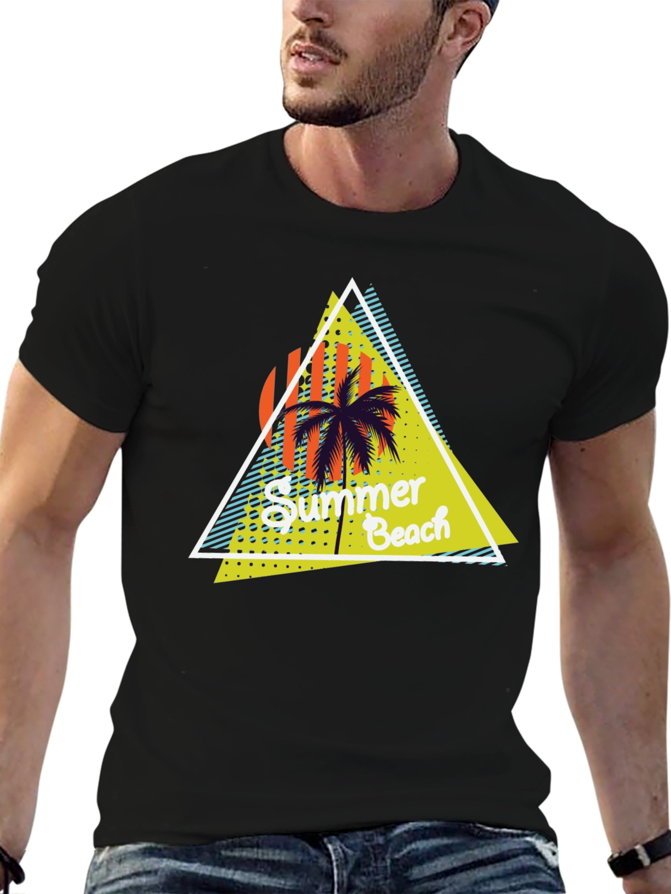 Summer Beach Graphic Print Black T-Shirt