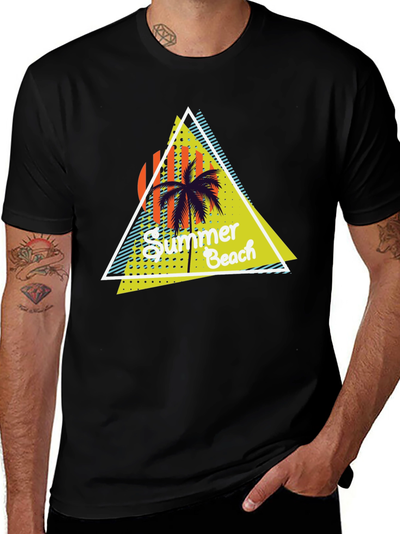 Summer Beach Graphic Print Black T-Shirt