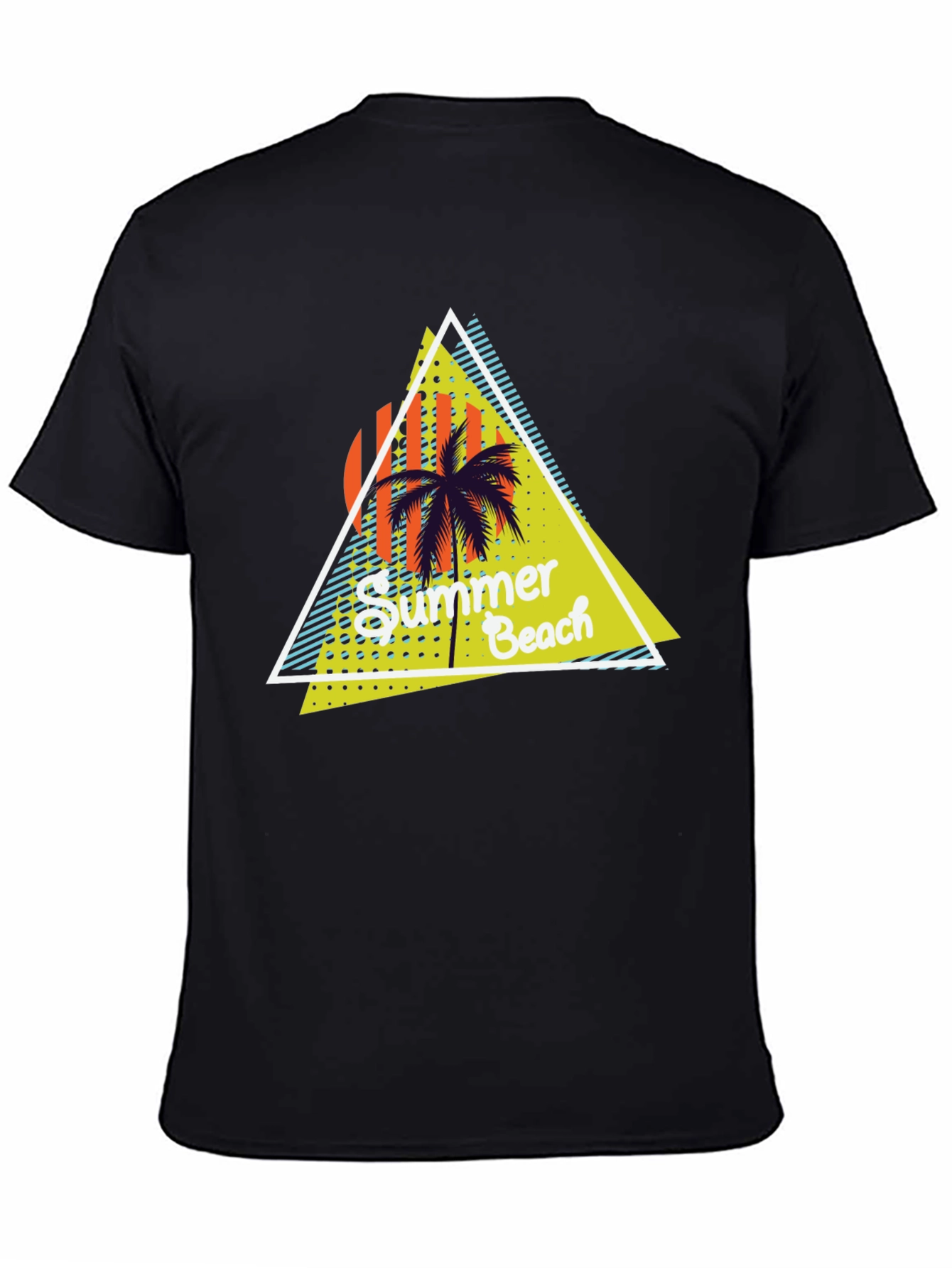 Summer Beach Graphic Print Black T-Shirt