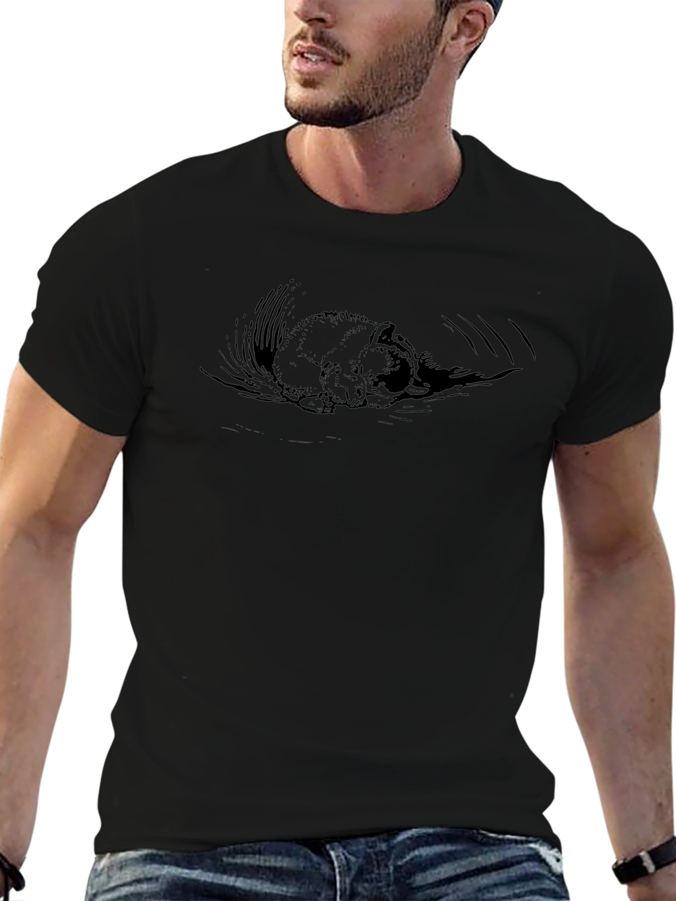 Black T-Shirt with Sleeping Squirrel Design