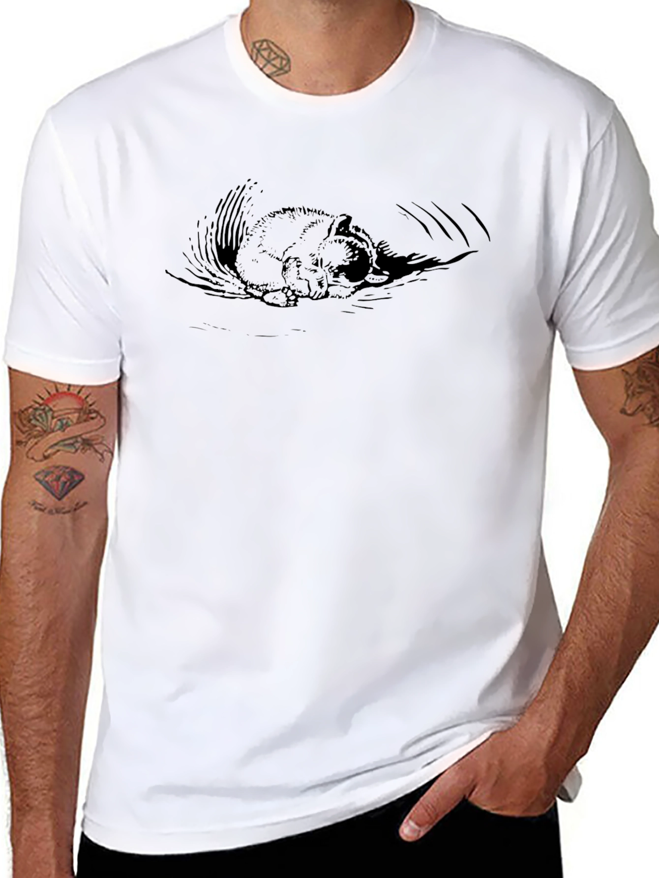Black T-Shirt with Sleeping Squirrel Design