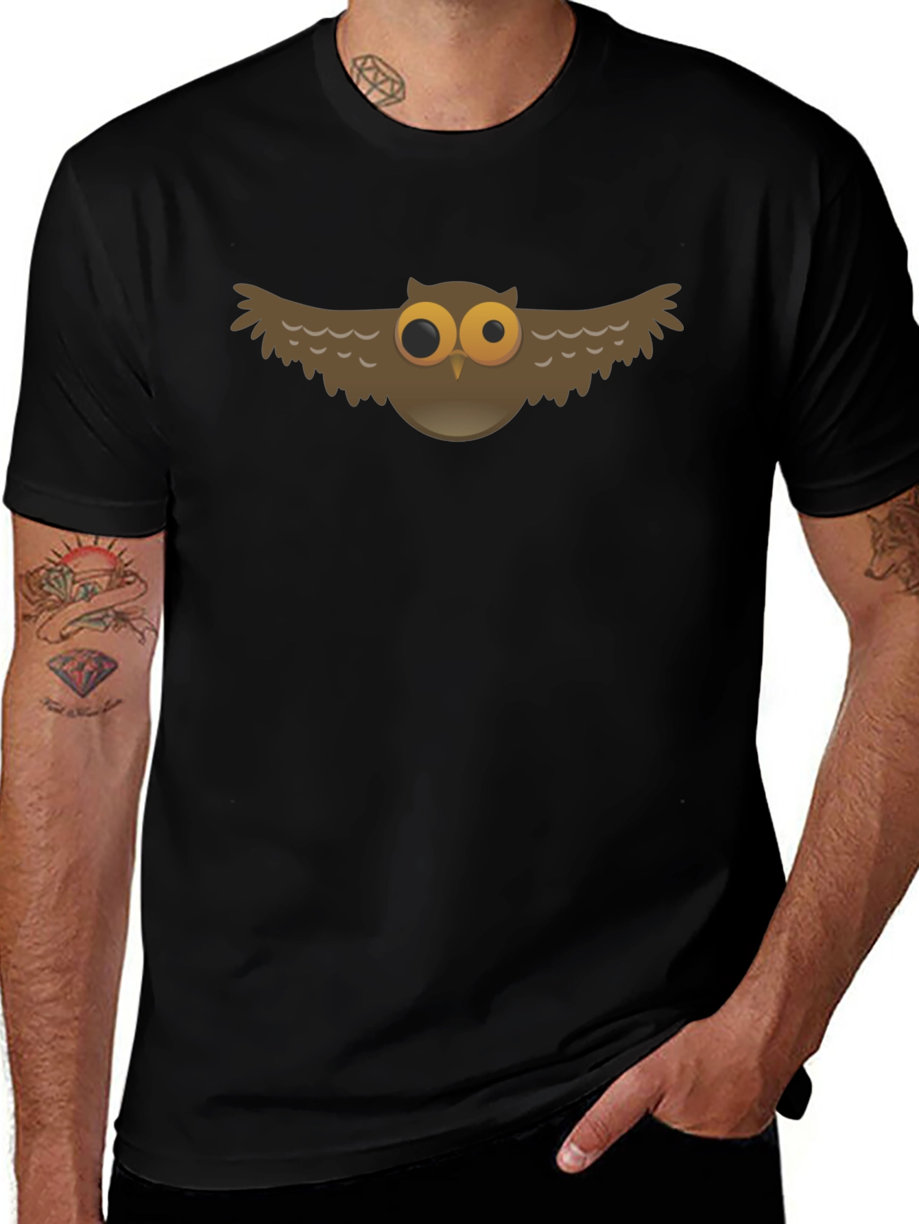Owl Graphic Black T-Shirt - Unique Design