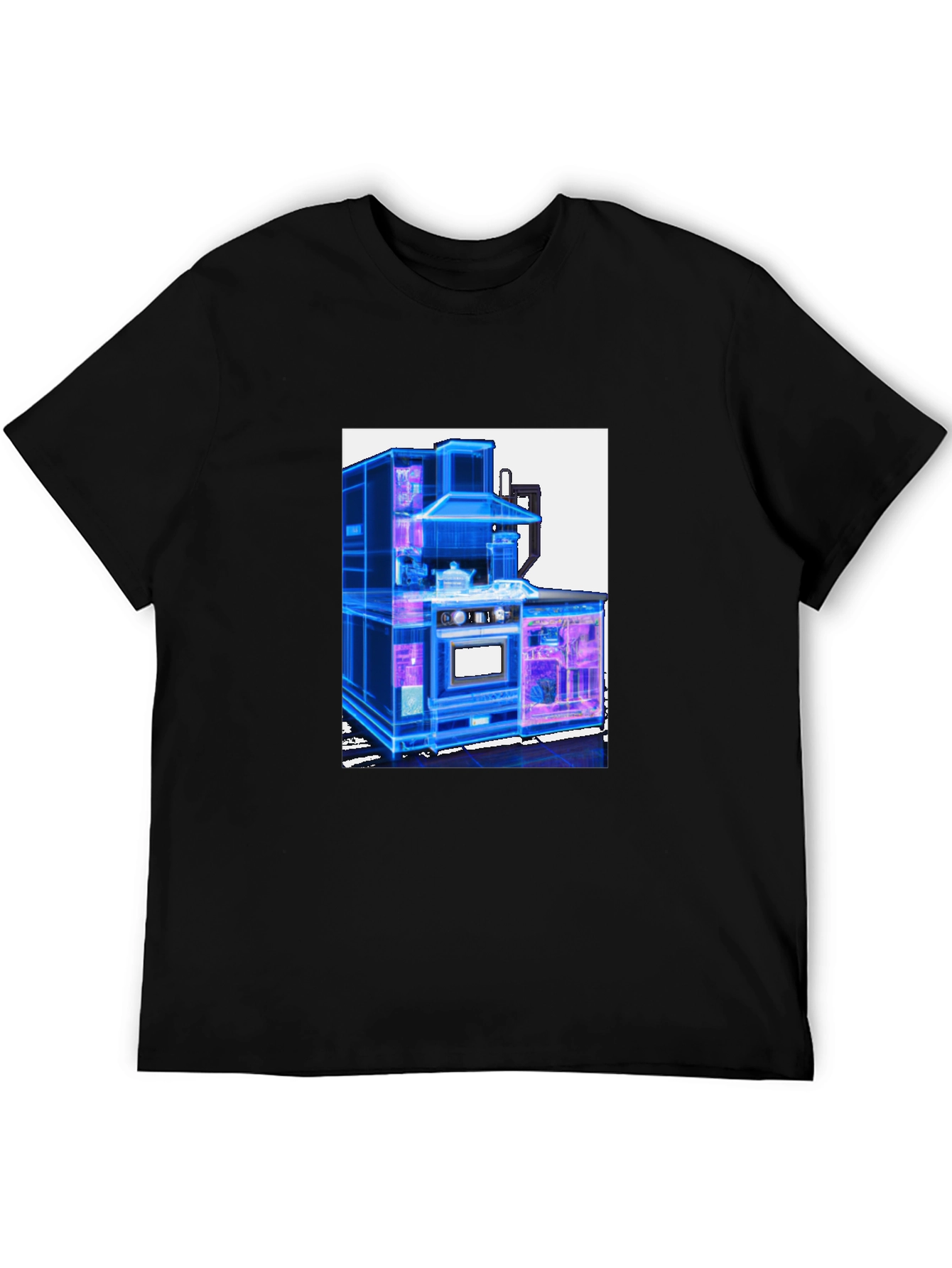 Futuristic Kitchen Graphic Tee - Cool Black T-Shirt