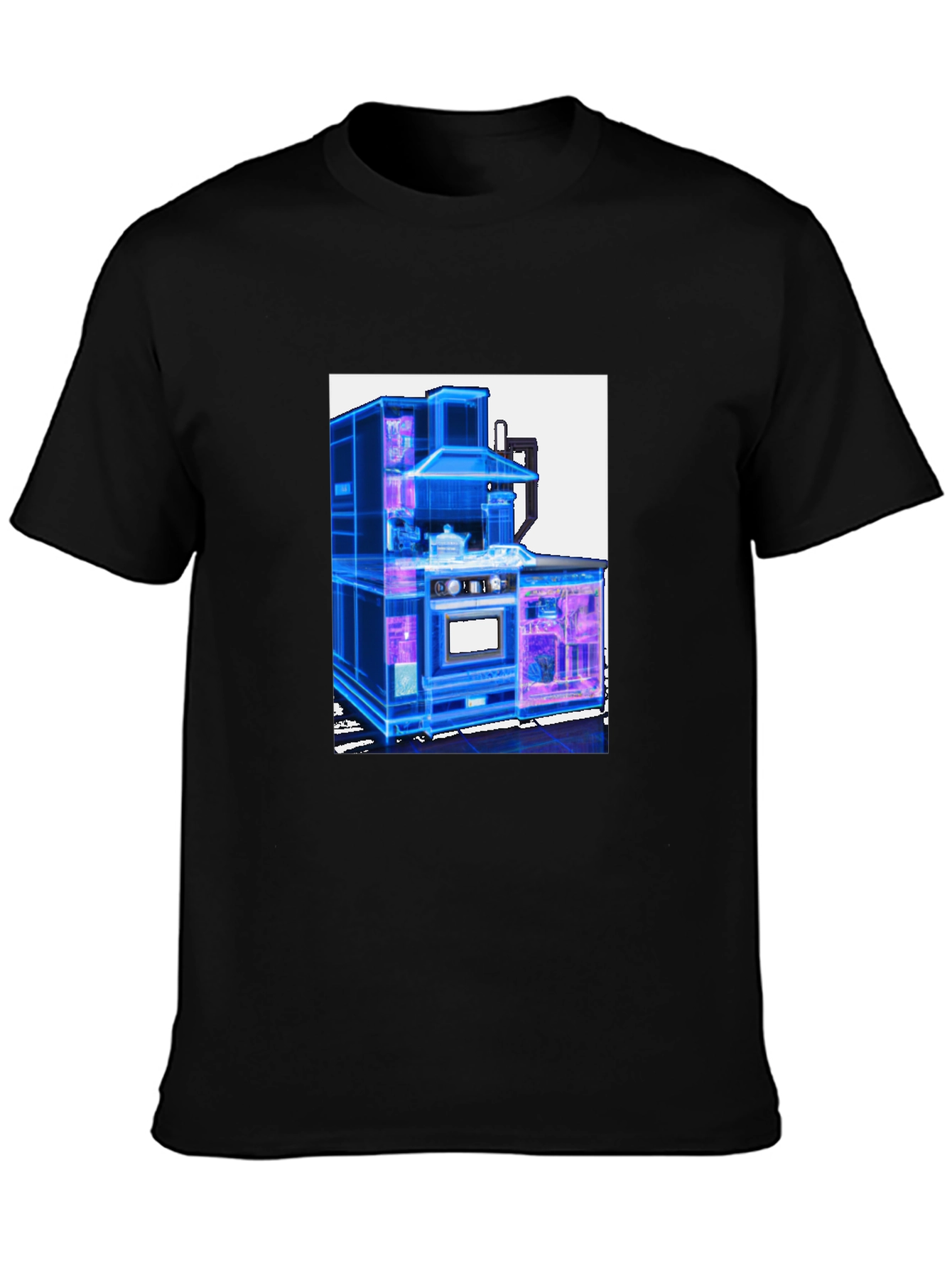 Futuristic Kitchen Graphic Tee - Cool Black T-Shirt