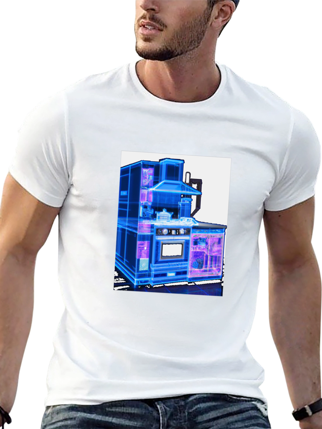 Futuristic Kitchen Graphic Tee - Cool Black T-Shirt