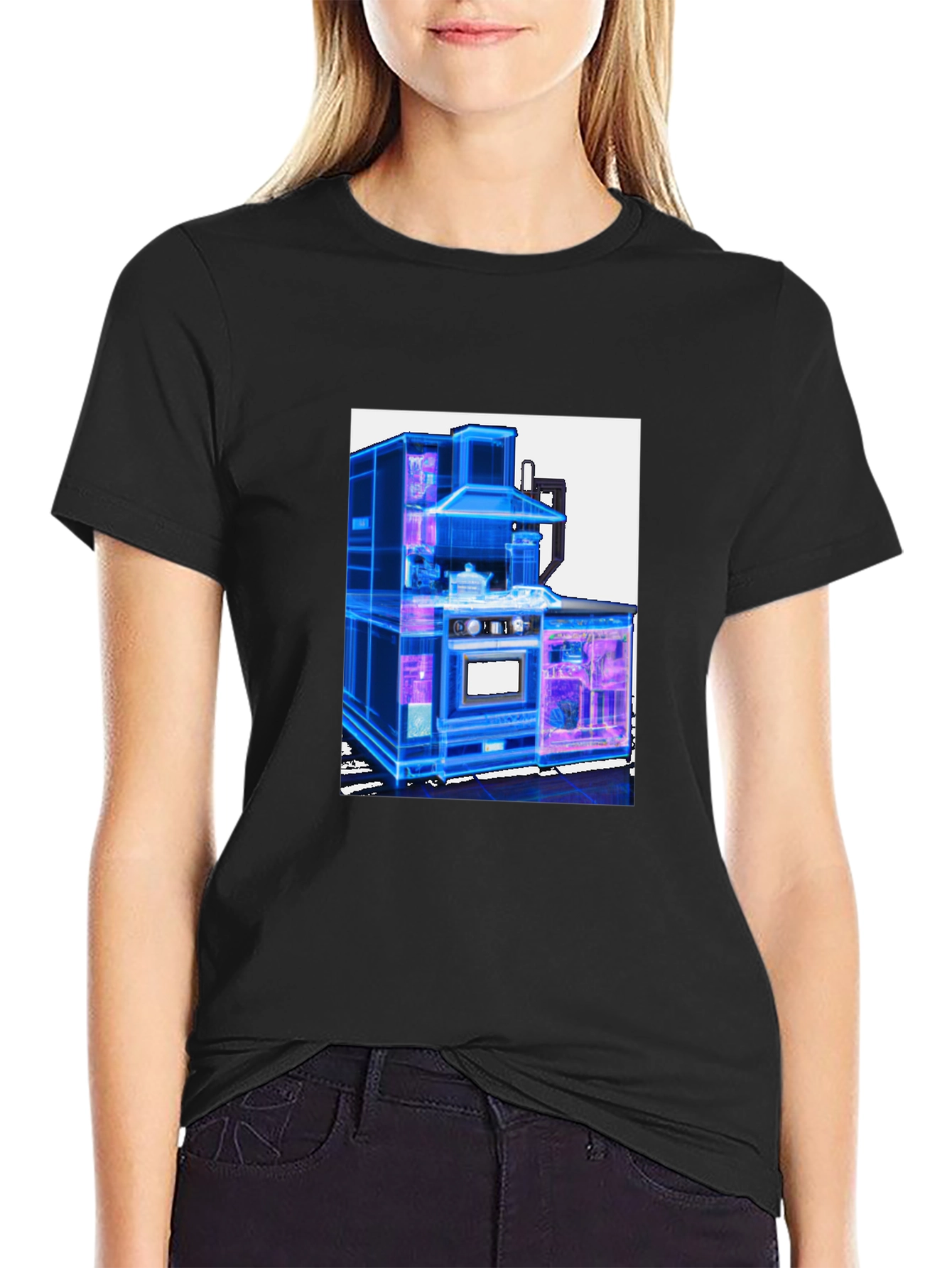 Futuristic Kitchen Graphic Tee - Cool Black T-Shirt