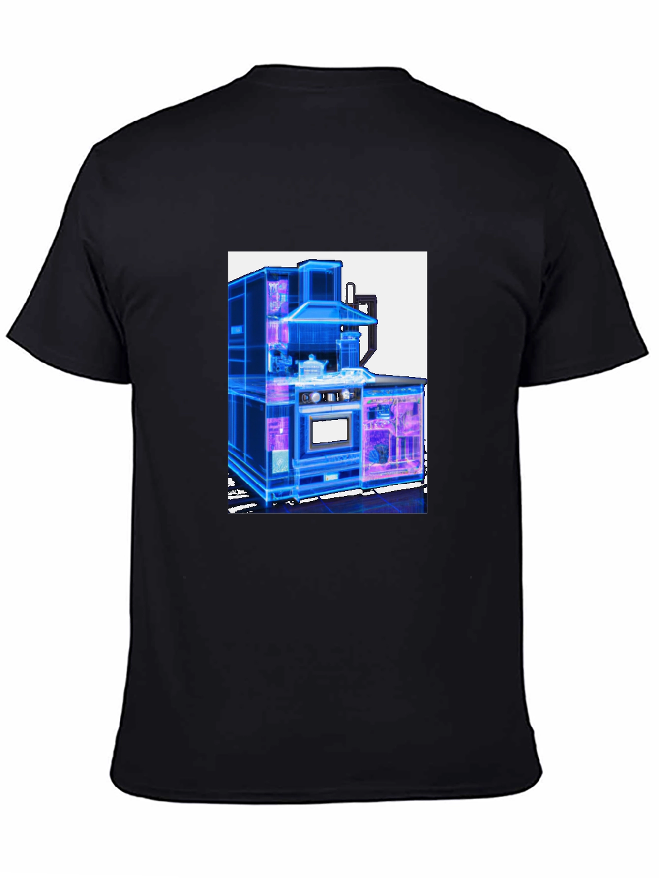 Futuristic Kitchen Graphic Tee - Cool Black T-Shirt