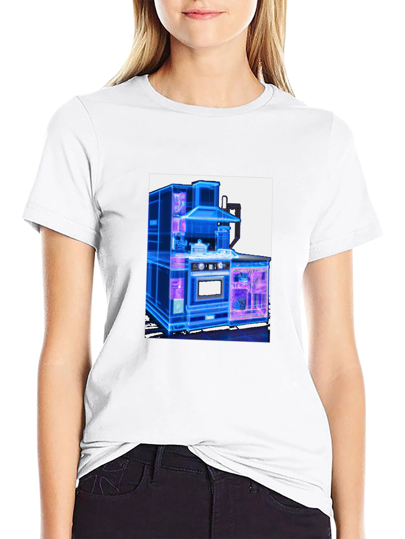 Futuristic Kitchen Graphic Tee - Cool Black T-Shirt