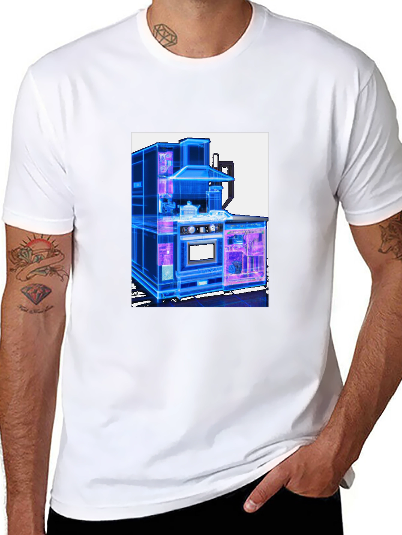 Futuristic Kitchen Graphic Tee - Cool Black T-Shirt