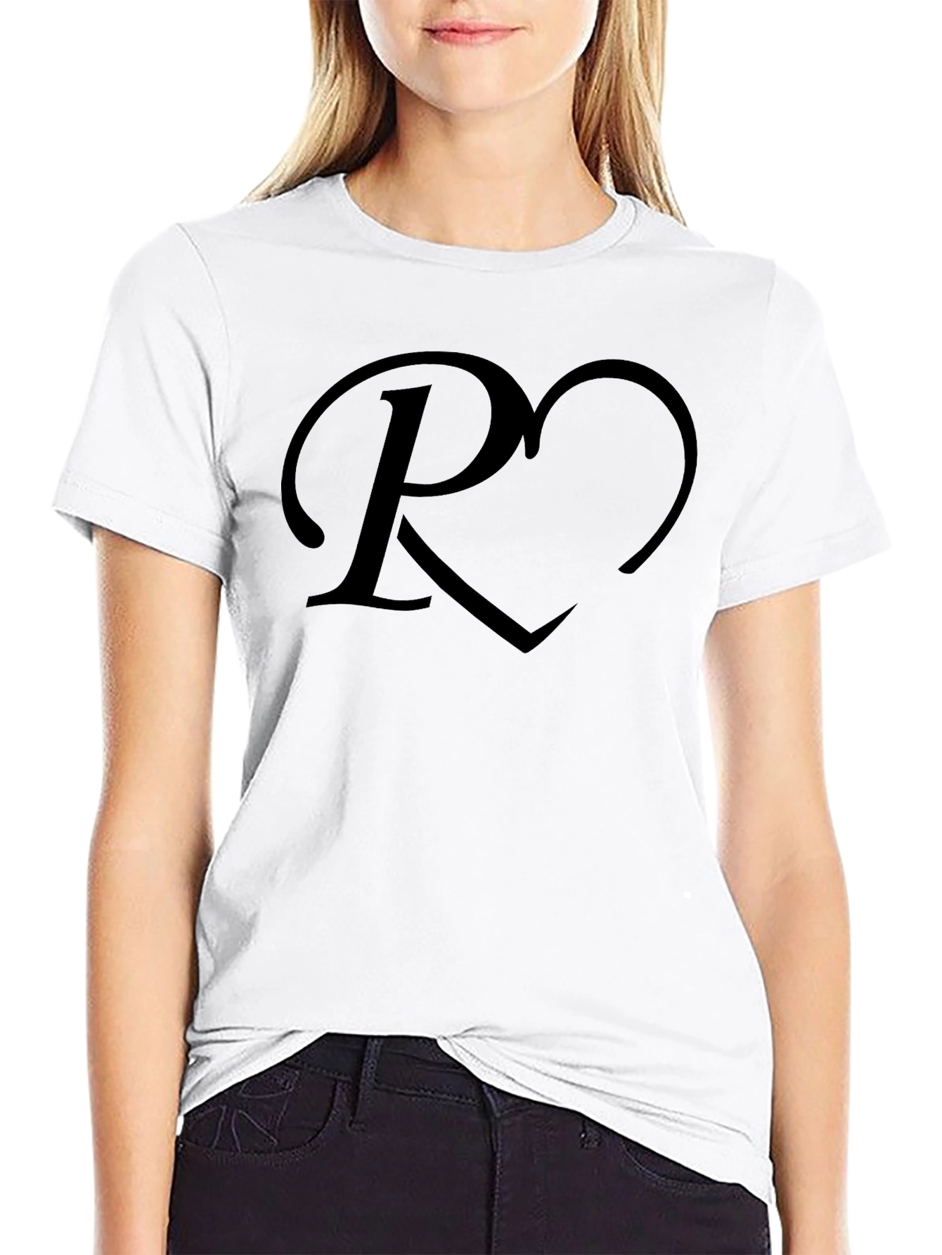 Heart Initial R Black T-Shirt