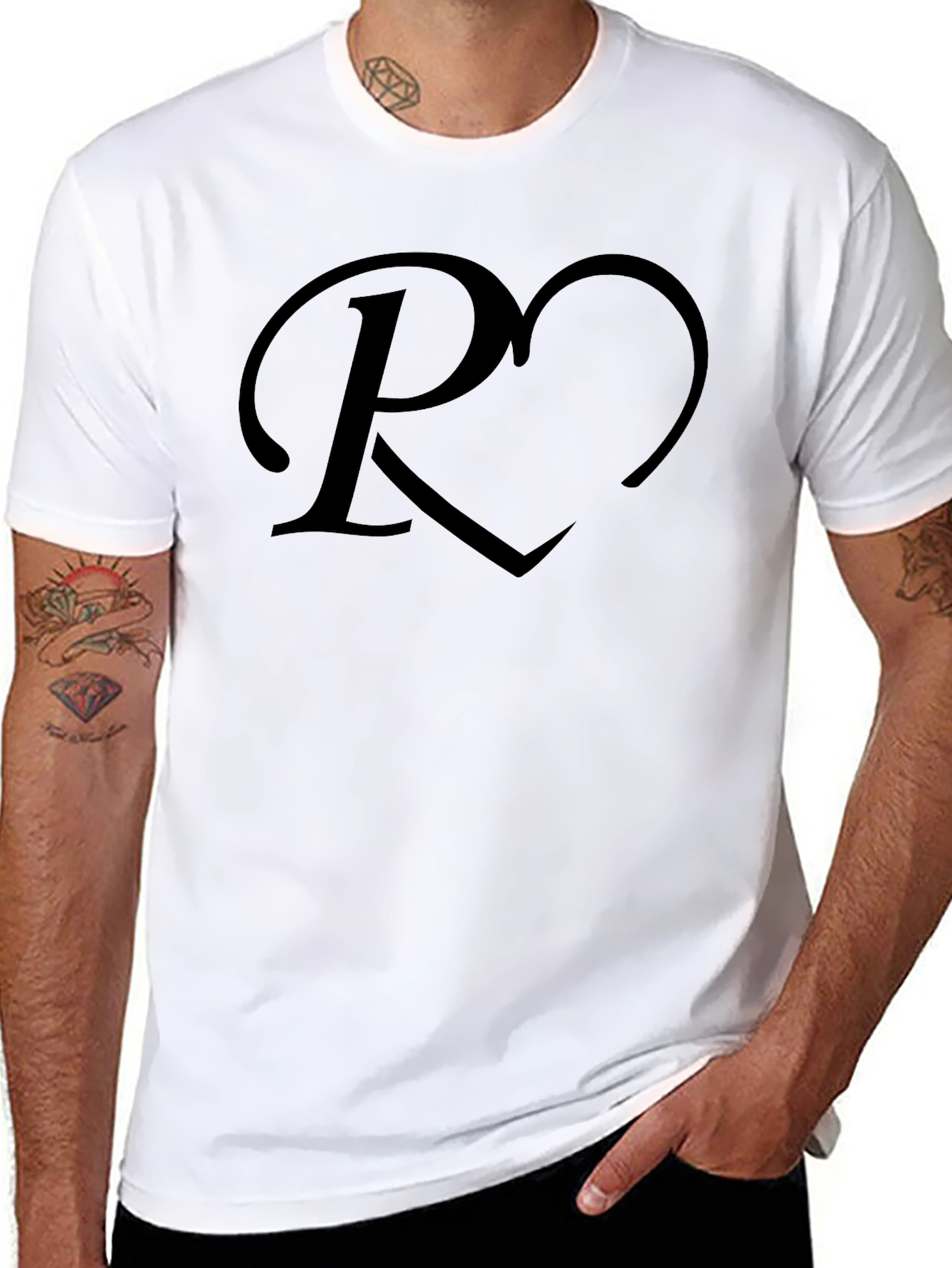 Heart Initial R Black T-Shirt