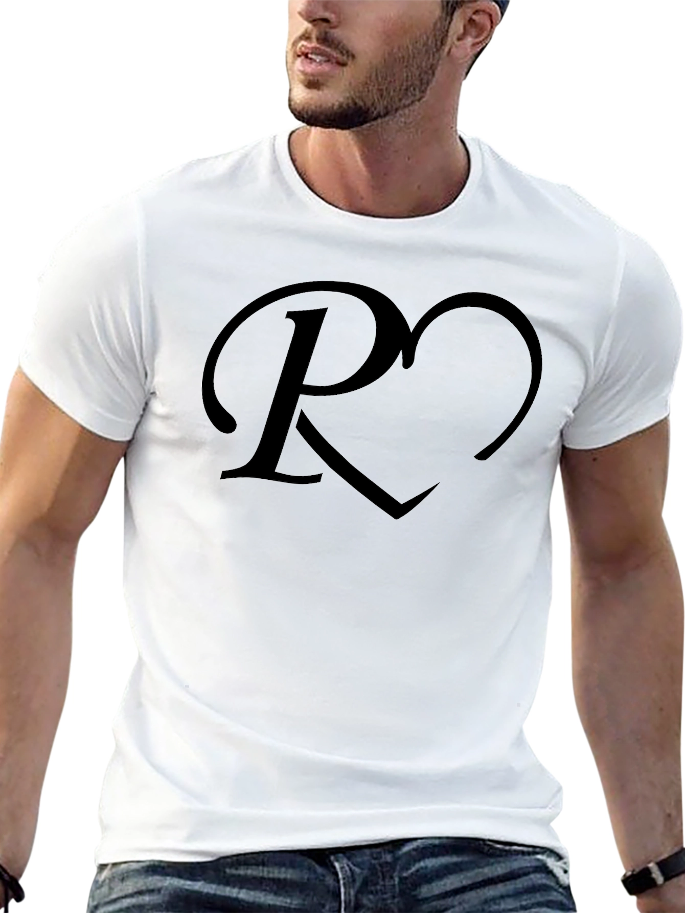 Heart Initial R Black T-Shirt