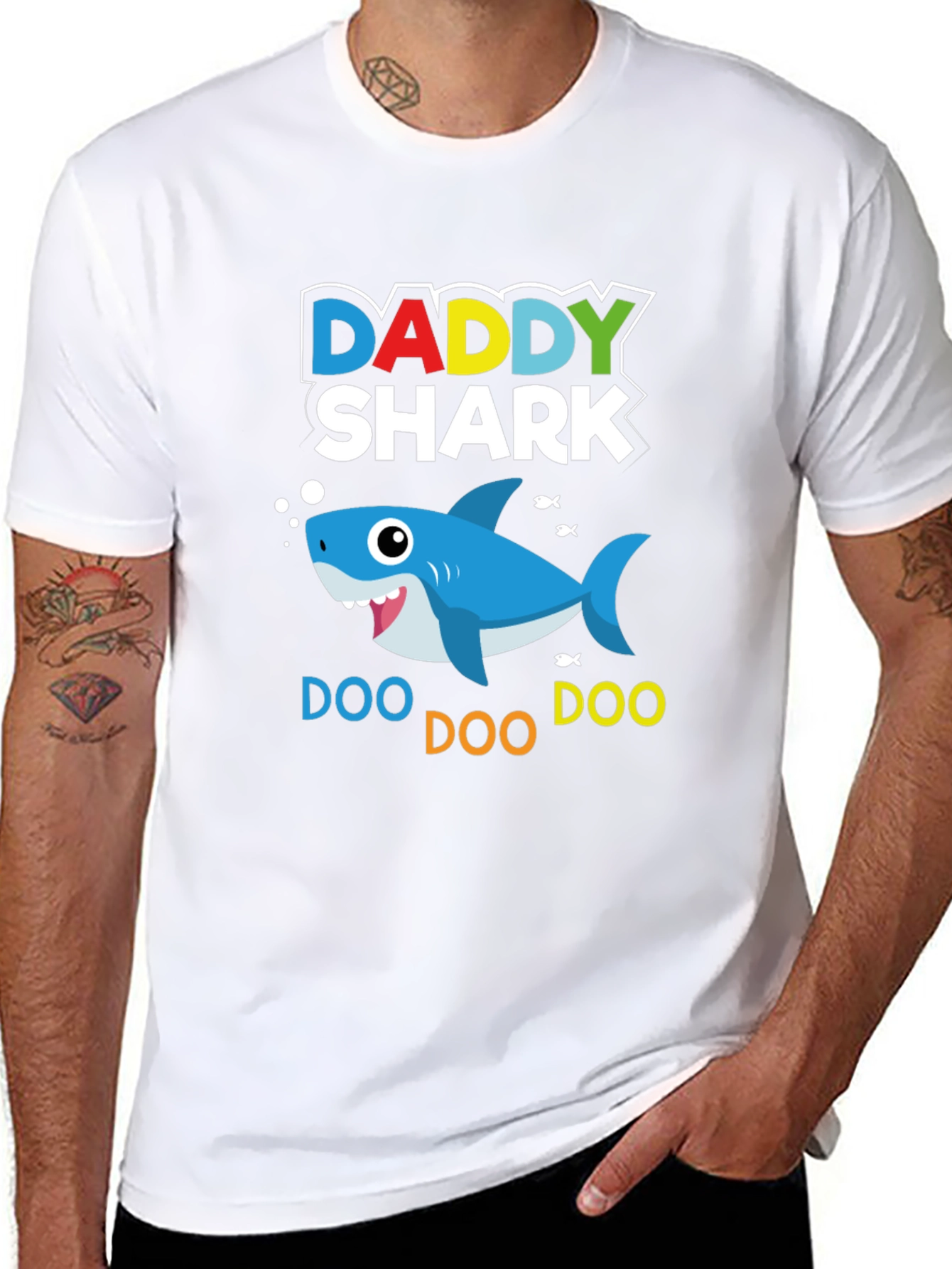 Daddy Shark Graphic Print Black T-Shirt