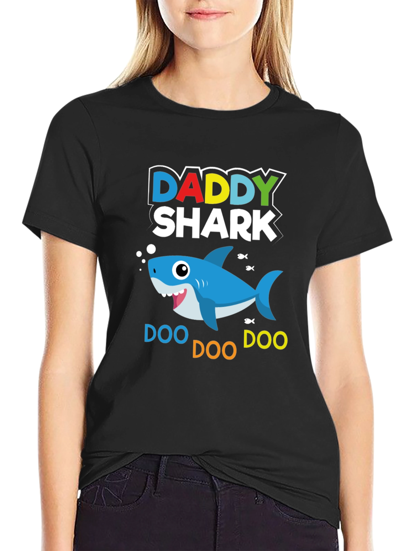 Daddy Shark Graphic Print Black T-Shirt