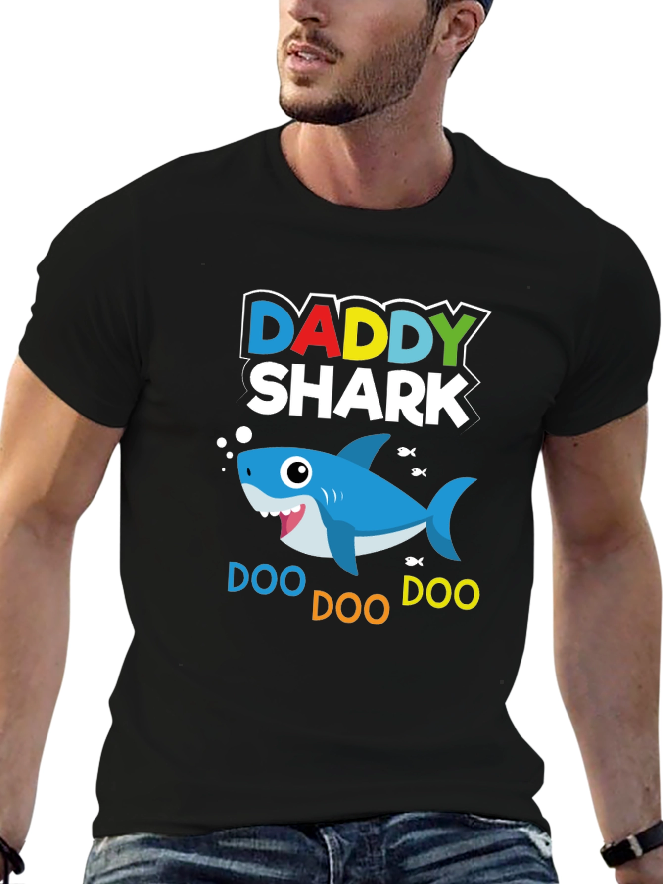 Daddy Shark Graphic Print Black T-Shirt