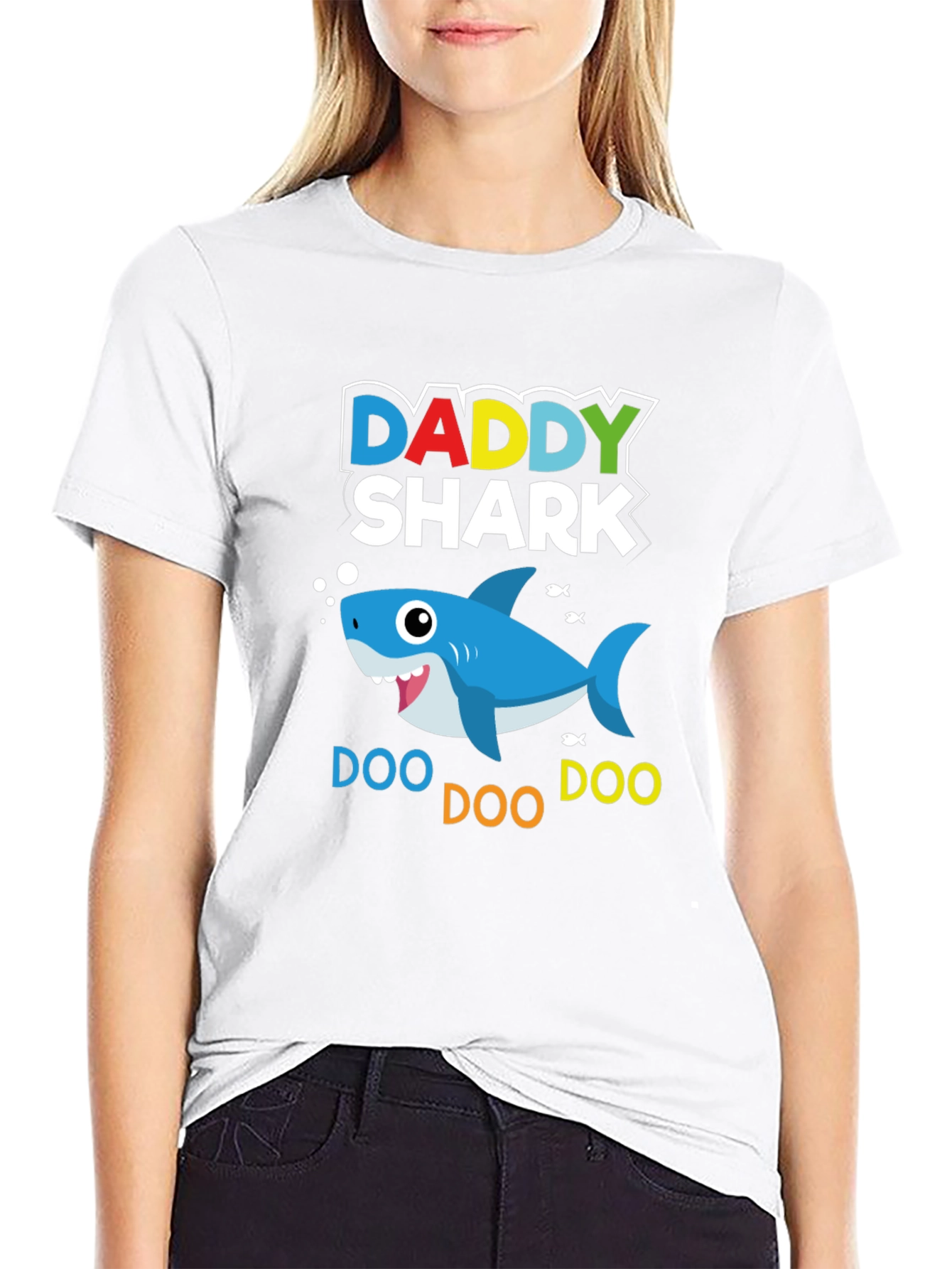 Daddy Shark Graphic Print Black T-Shirt