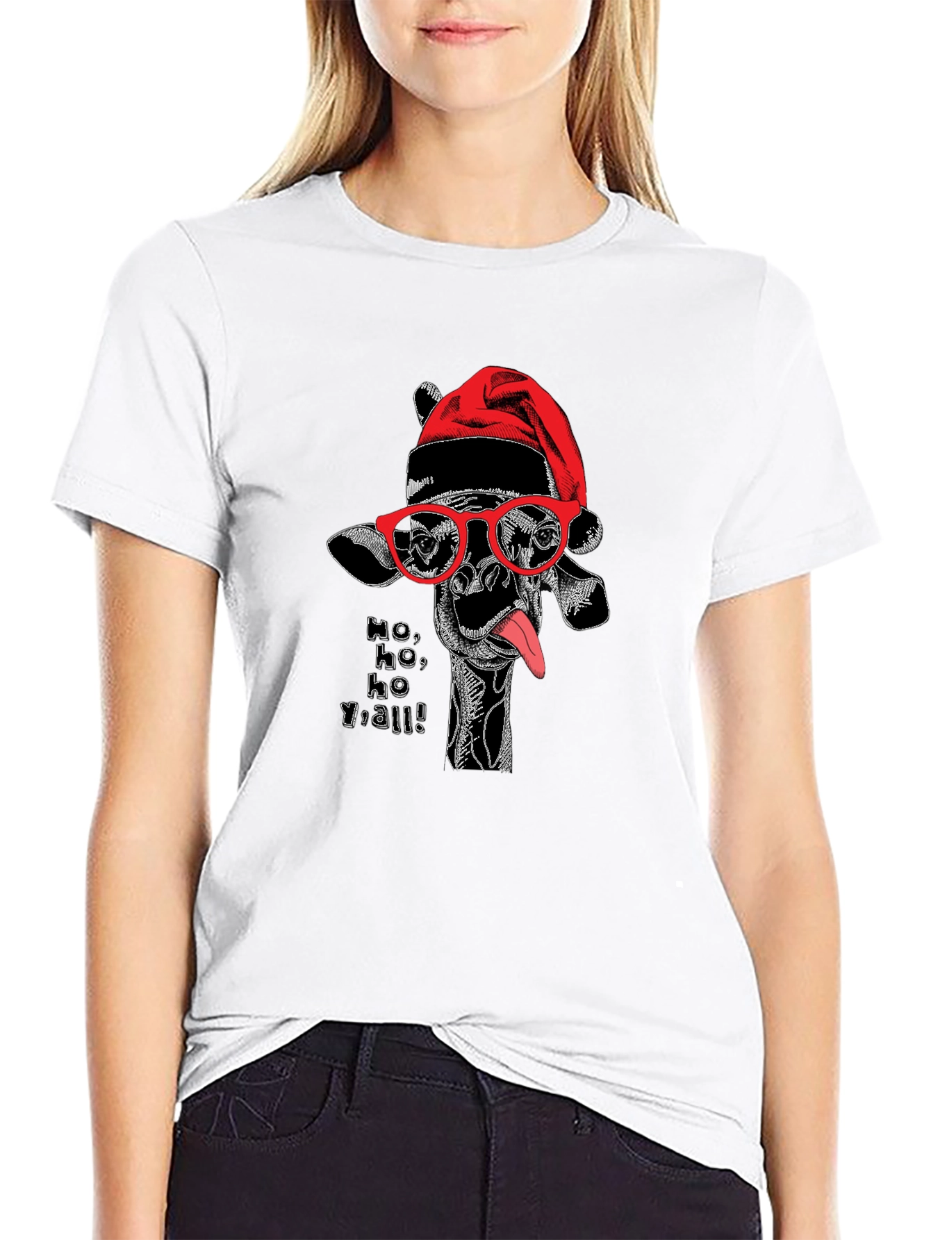 Festive Giraffe Graphic Tee - Ho Ho Yall!
