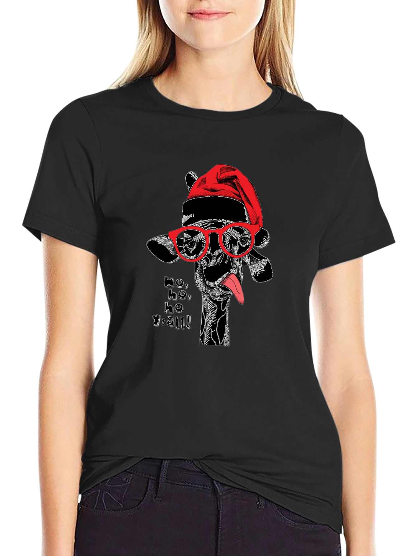 Festive Giraffe Graphic Tee - Ho Ho Yall!