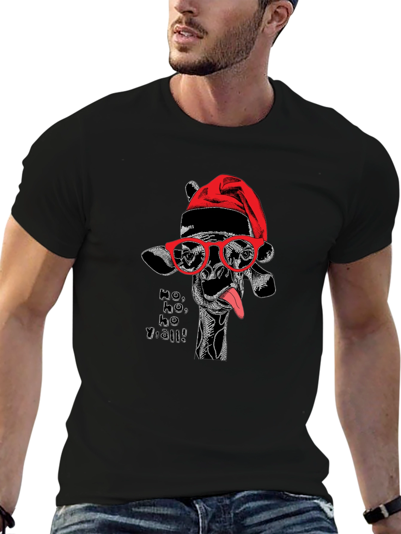 Festive Giraffe Graphic Tee - Ho Ho Yall!