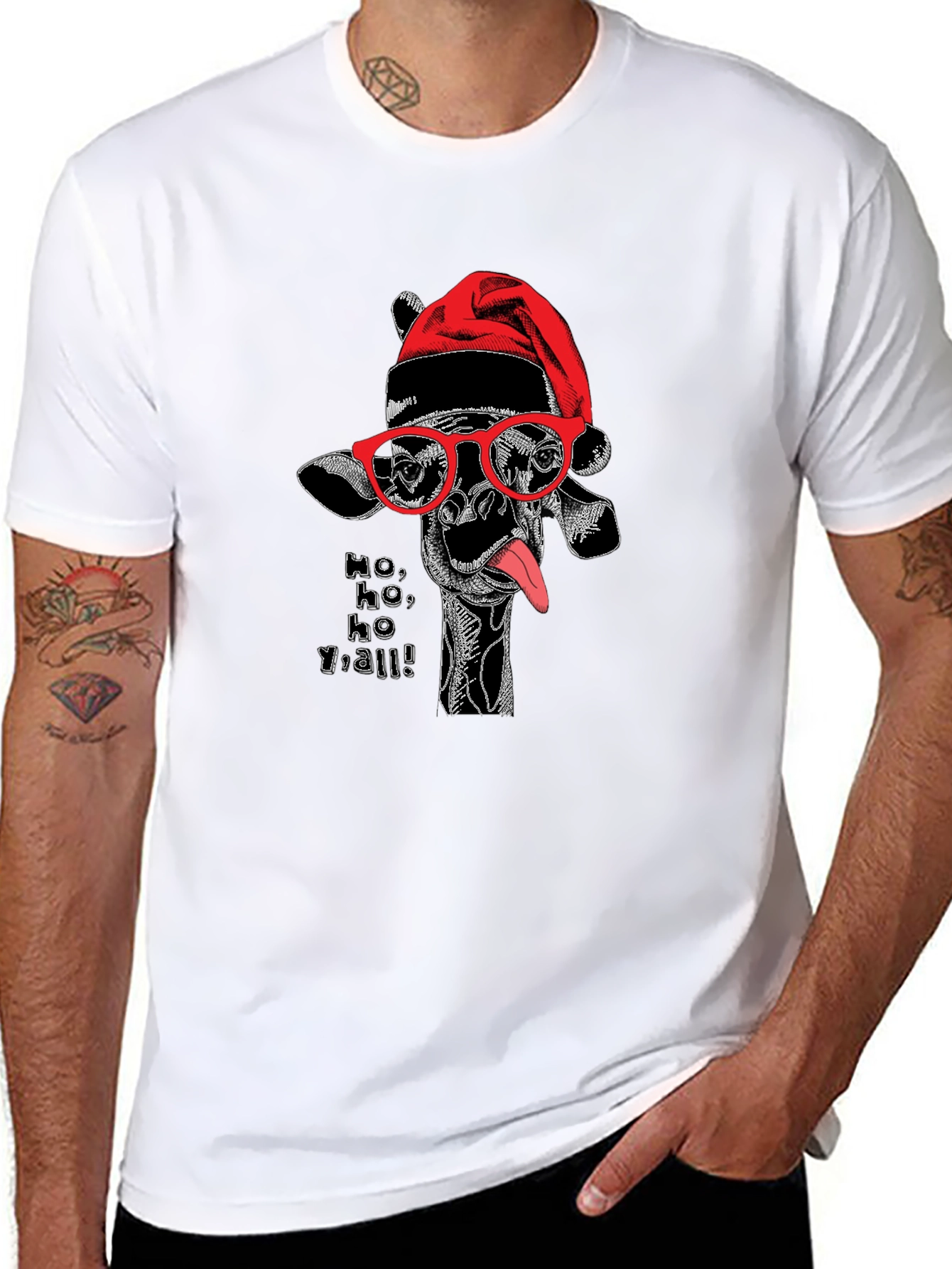 Festive Giraffe Graphic Tee - Ho Ho Yall!