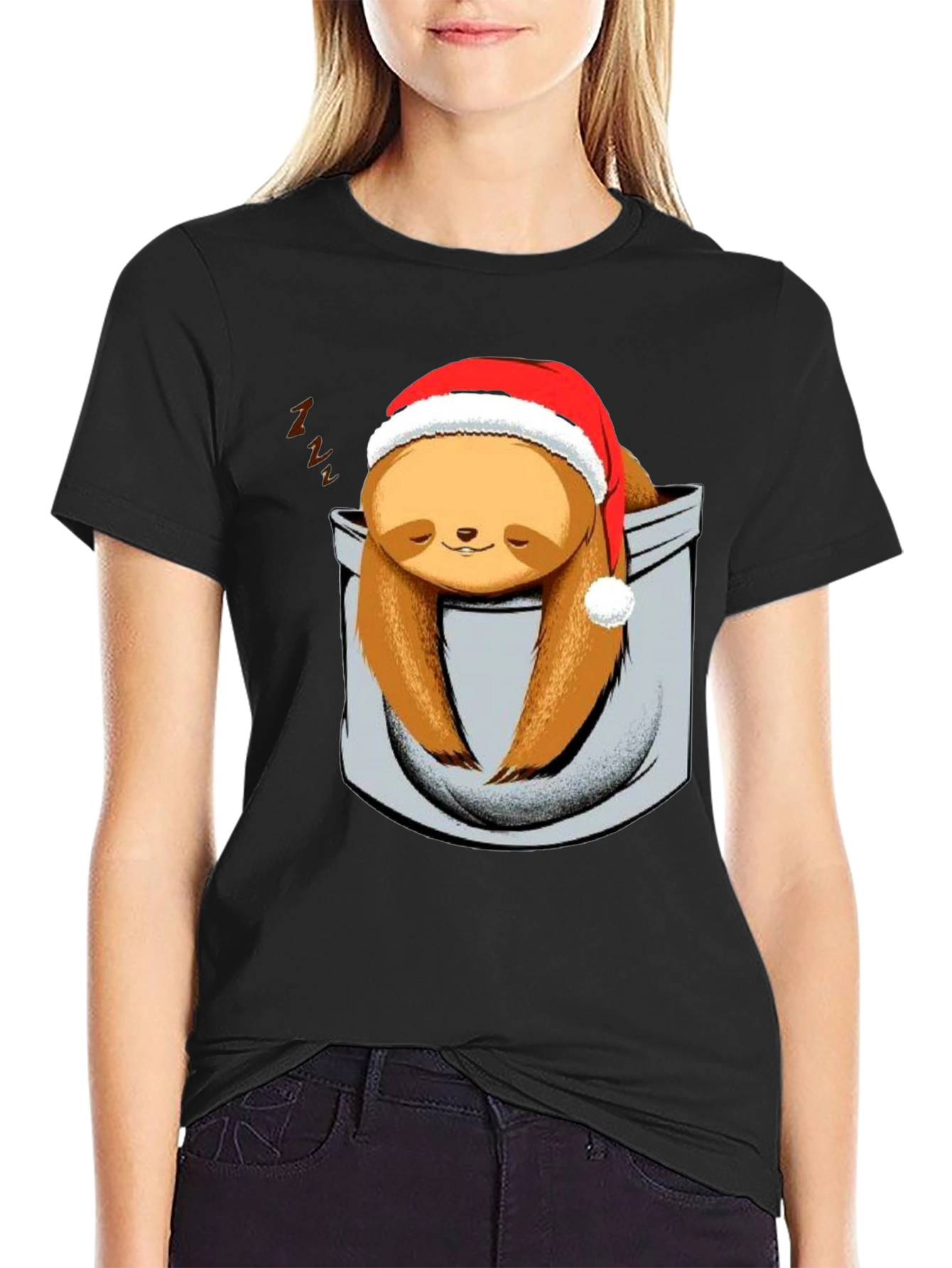 Sloth in Pocket Christmas T-Shirt - Holiday Gift