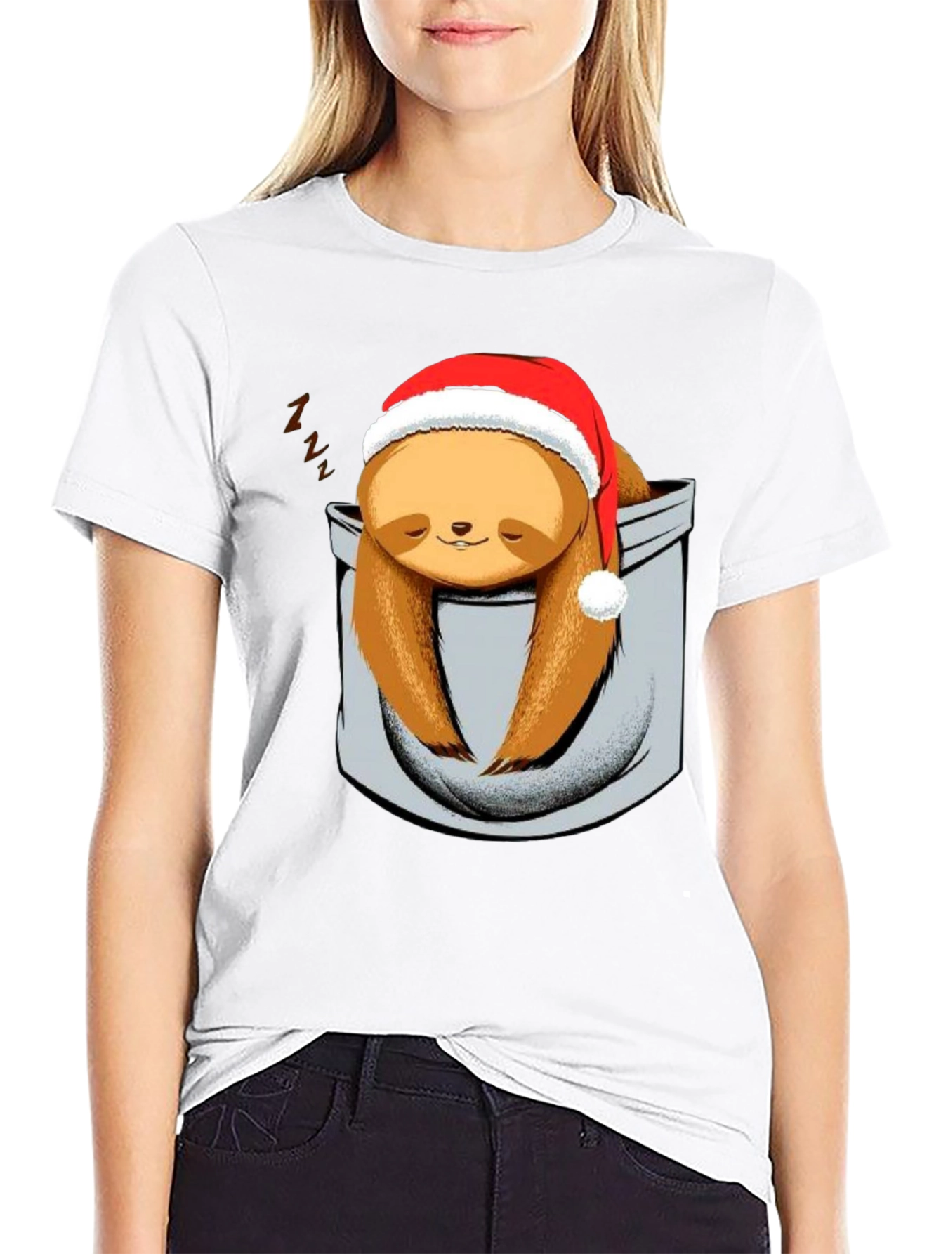 Sloth in Pocket Christmas T-Shirt - Holiday Gift