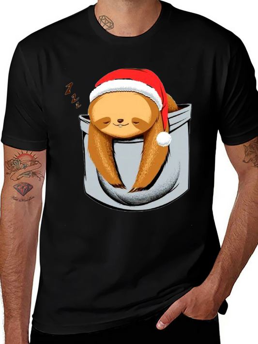 Sloth in Pocket Christmas T-Shirt - Holiday Gift