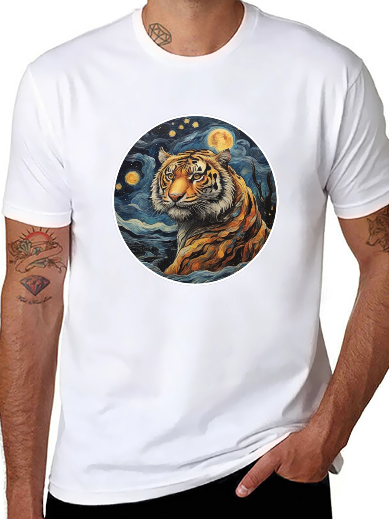 Tiger Moon Graphic Tee - Artistic Style