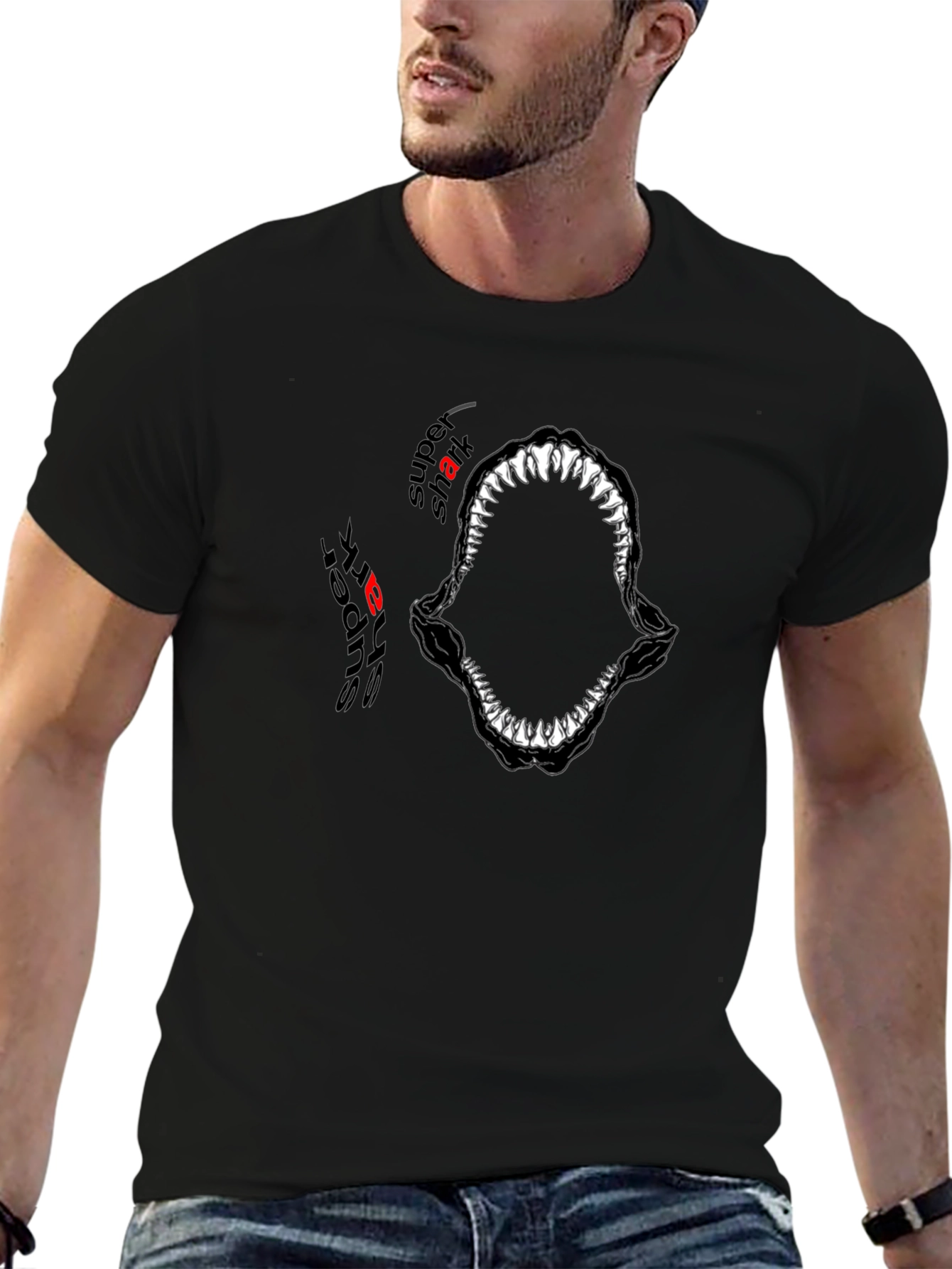 Super Shark Jaws Graphic Print T-Shirt