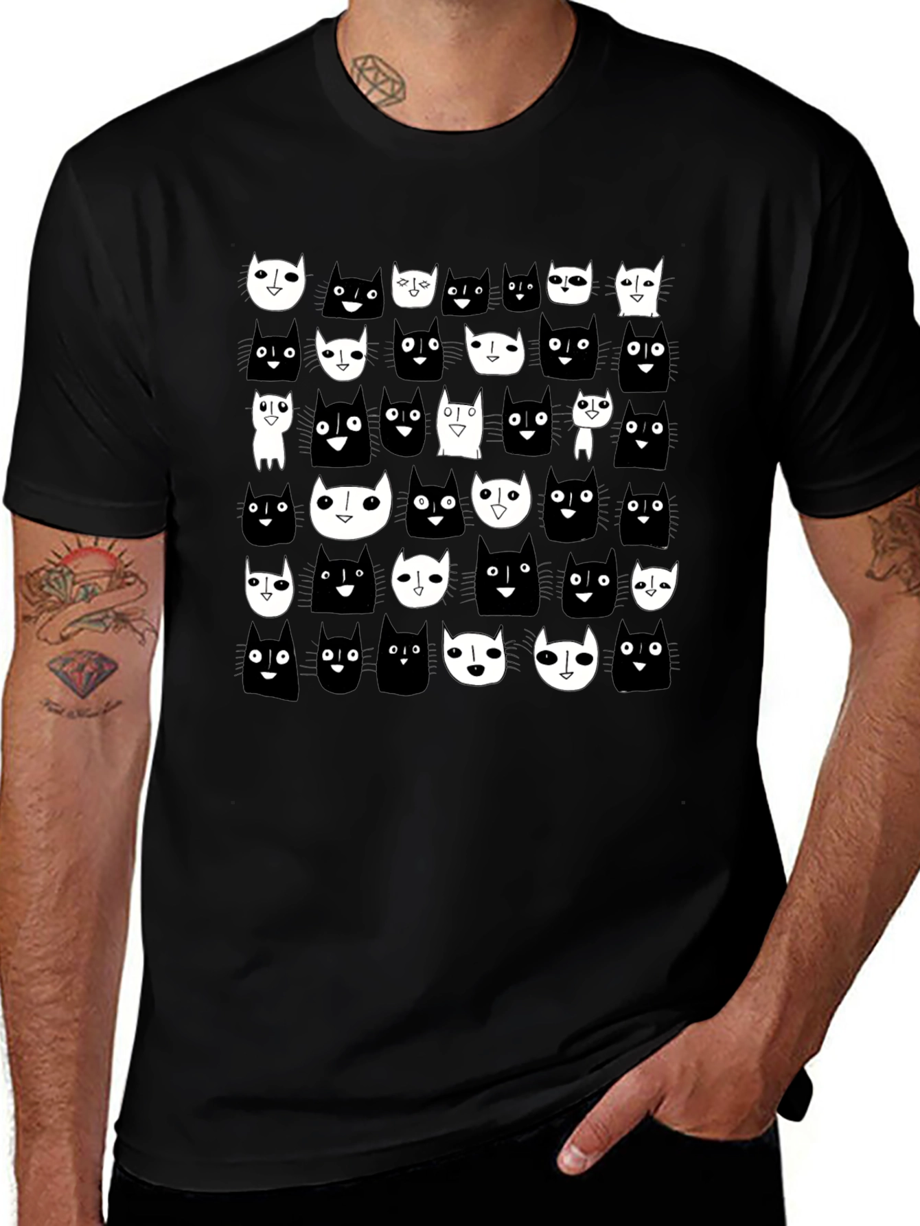 Black Cat Pattern T-Shirt