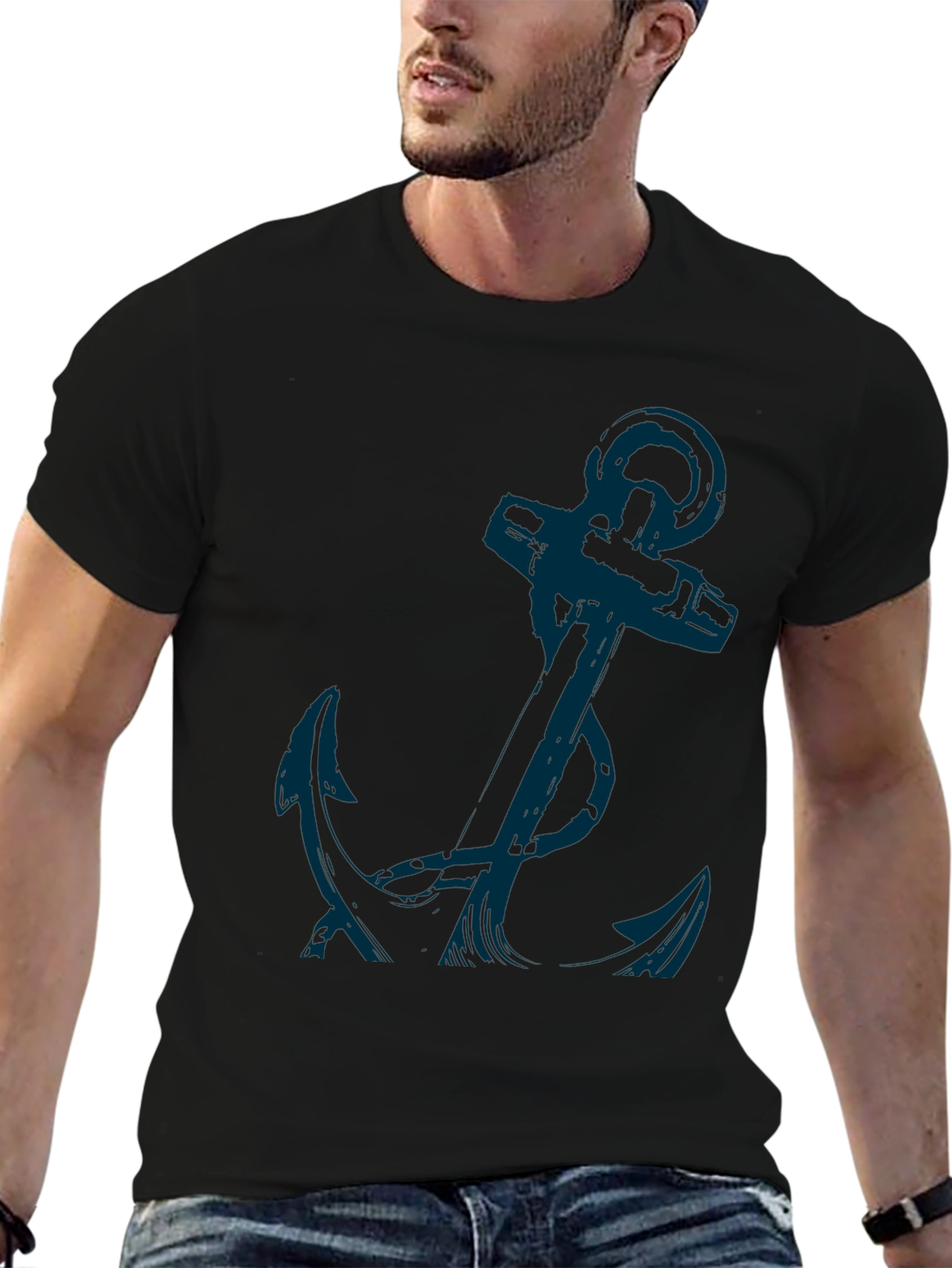 Anchor Graphic Tee - Mens Casual Black T-Shirt
