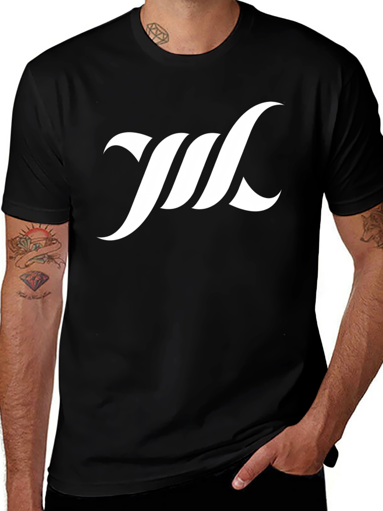Modern Black T-Shirt with White Abstract Logo