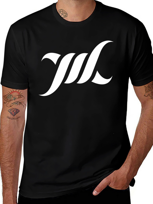 Modern Black T-Shirt with White Abstract Logo