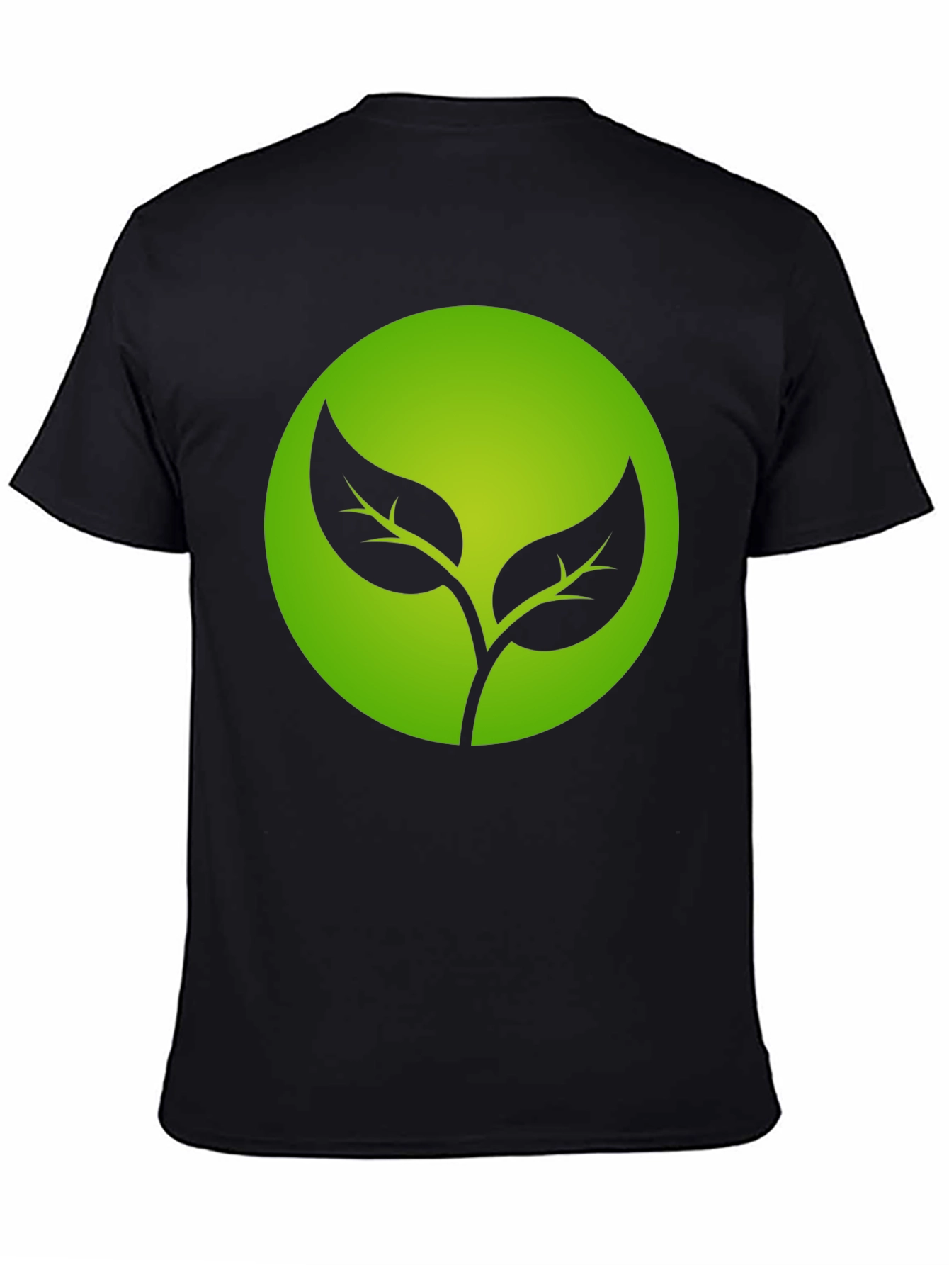 Eco-Friendly Black T-Shirt with Green Leaf Design