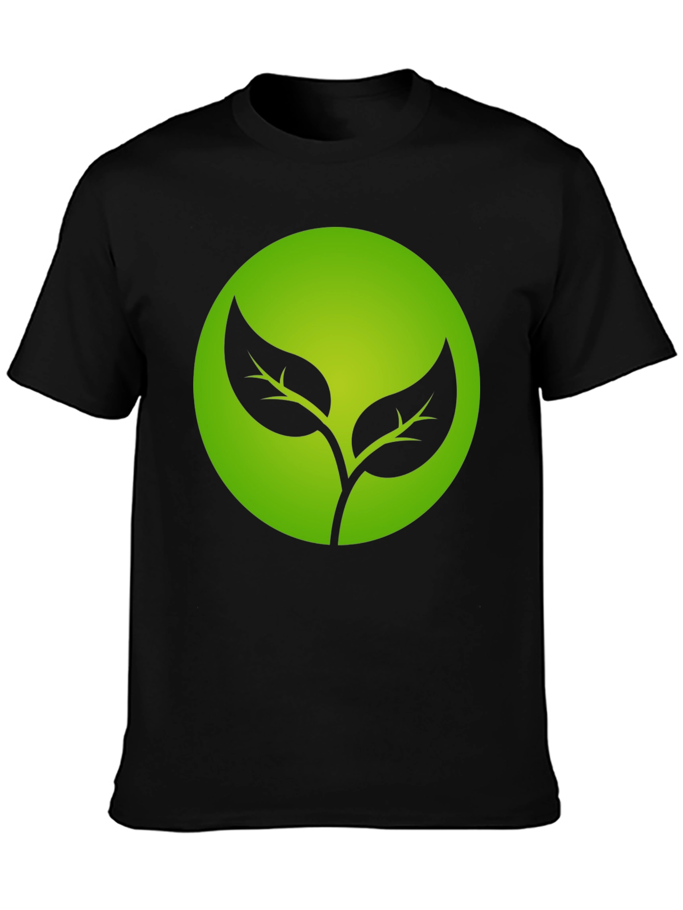 Eco-Friendly Black T-Shirt with Green Leaf Design