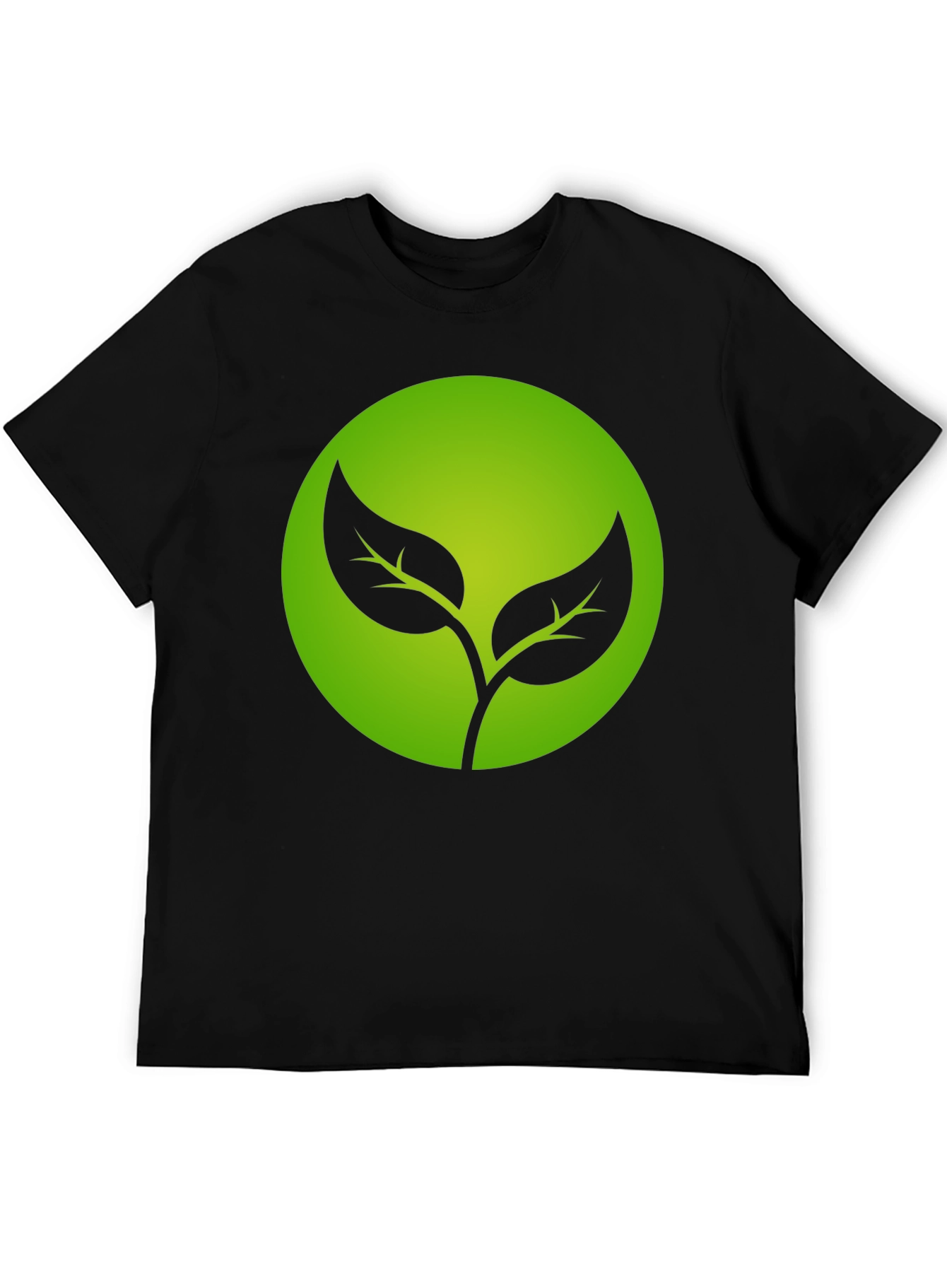 Eco-Friendly Black T-Shirt with Green Leaf Design