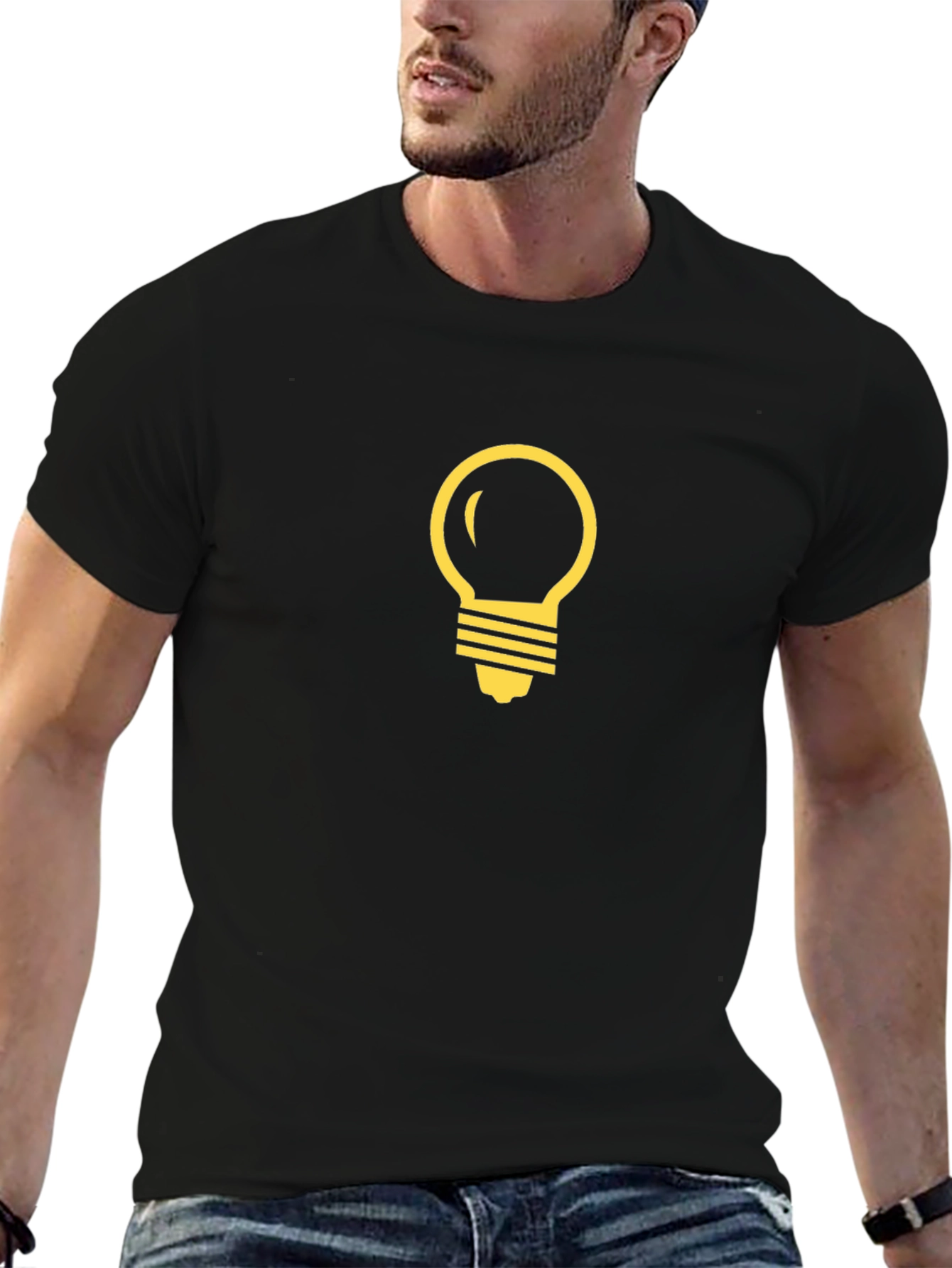 Black T-Shirt with Light Bulb Graphic