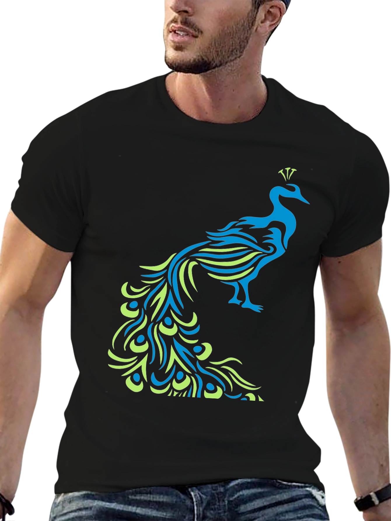 Peacock Graphic Black T-Shirt