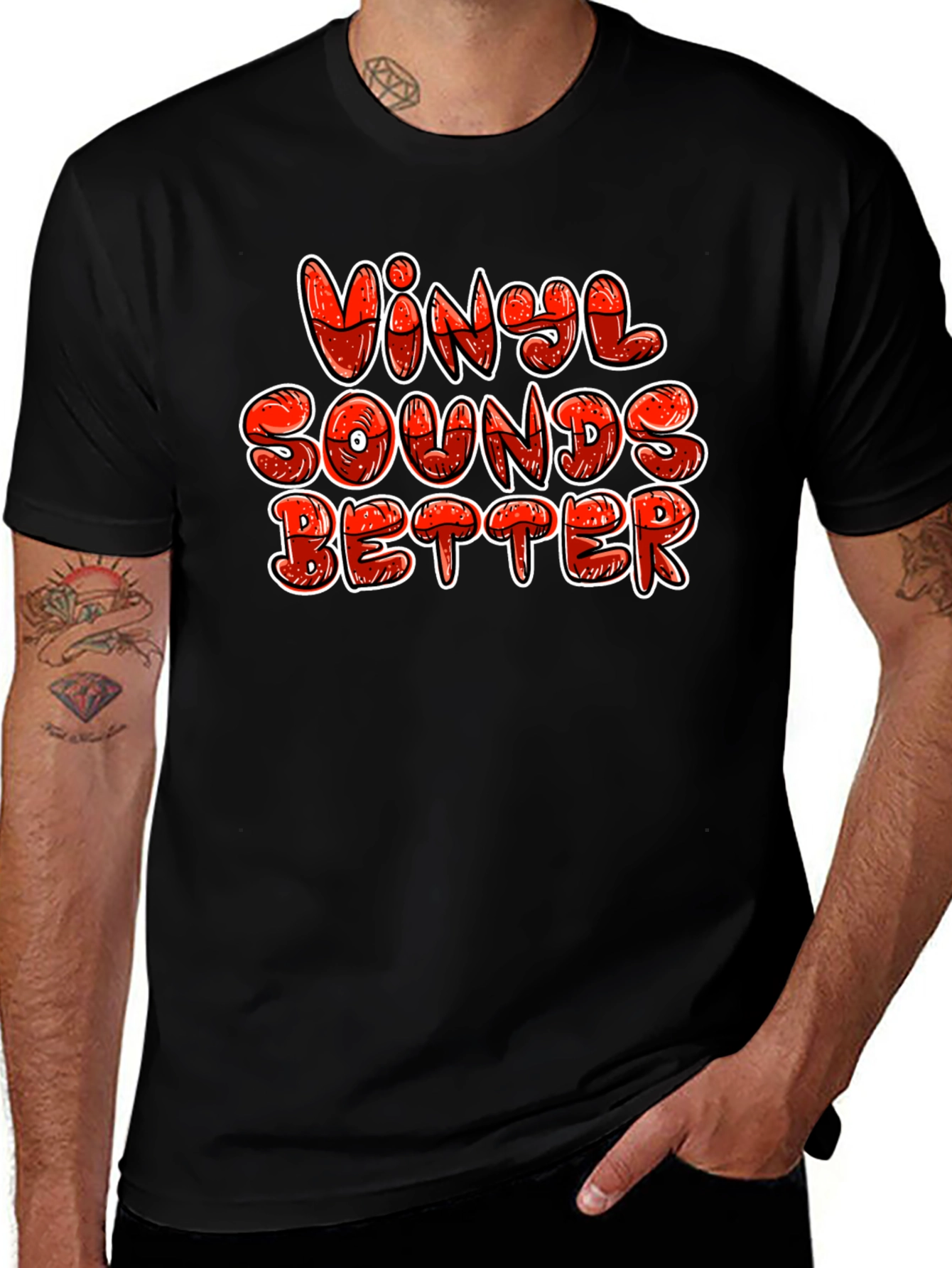 Vinyl Sounds Better Graphic Tee - Black Cotton T-Shirt