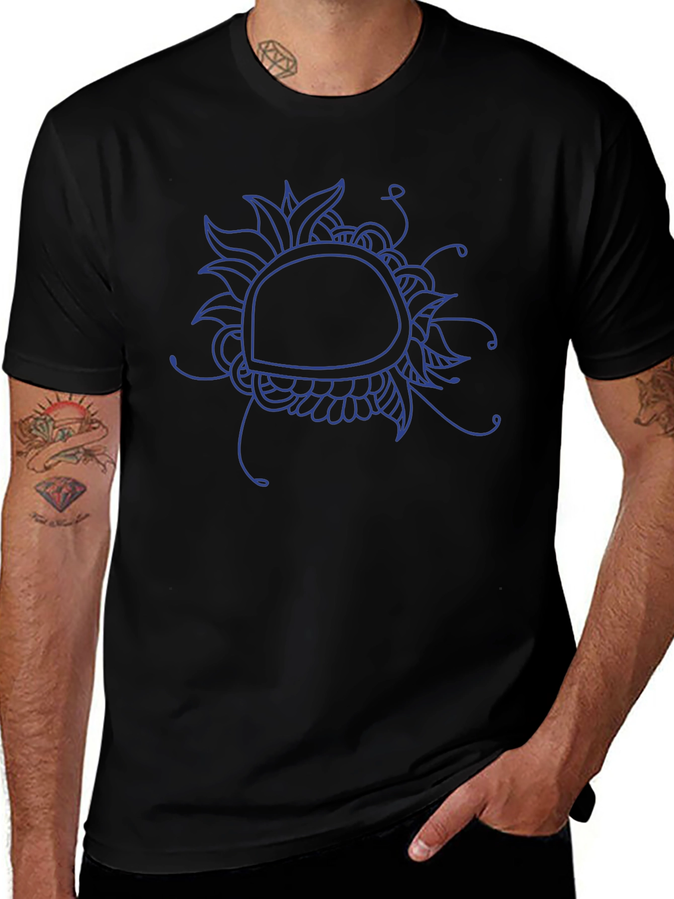 Abstract Floral Graphic Tee - Black Cotton Blend