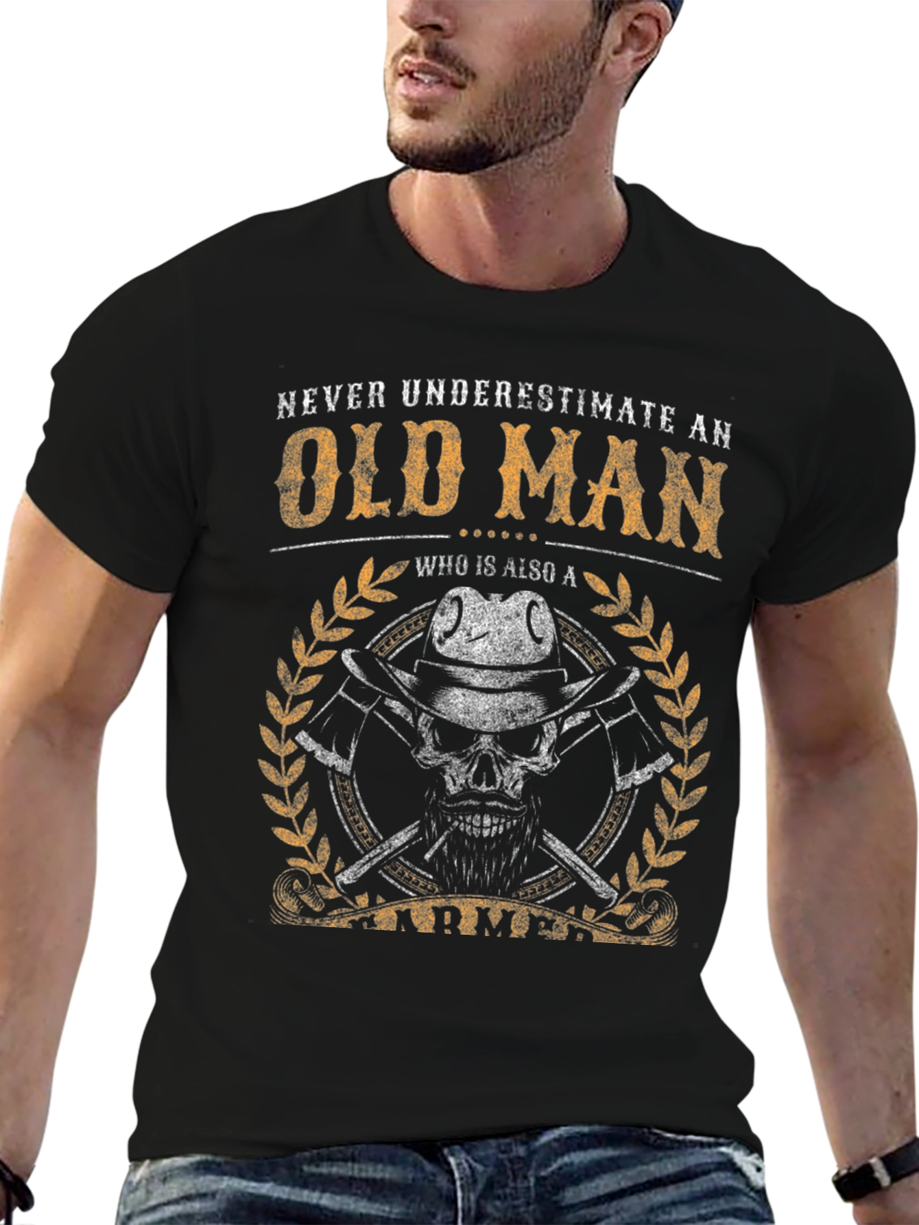 Old Man Armed Graphic Print T-Shirt